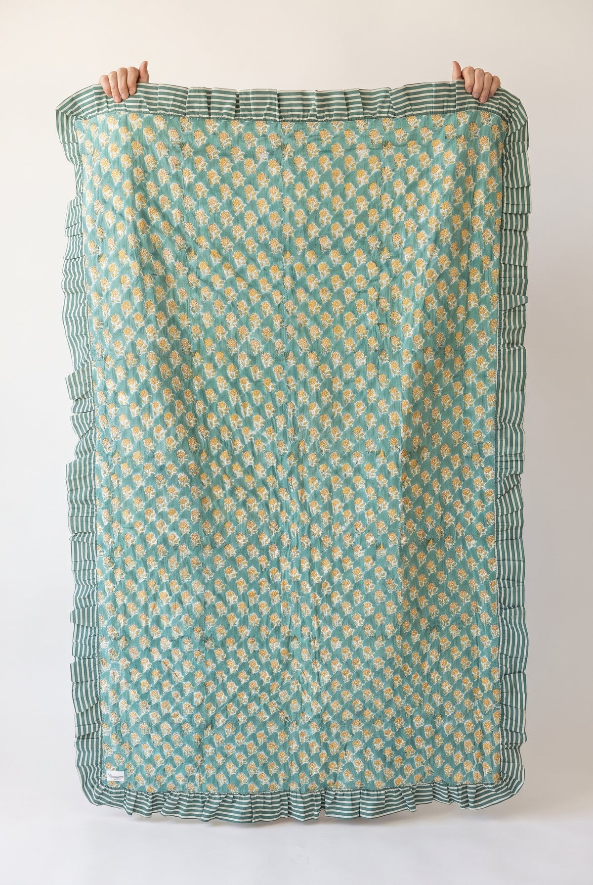 Elephant Meadow reversible cotton baby blanket, side two, catalog hold