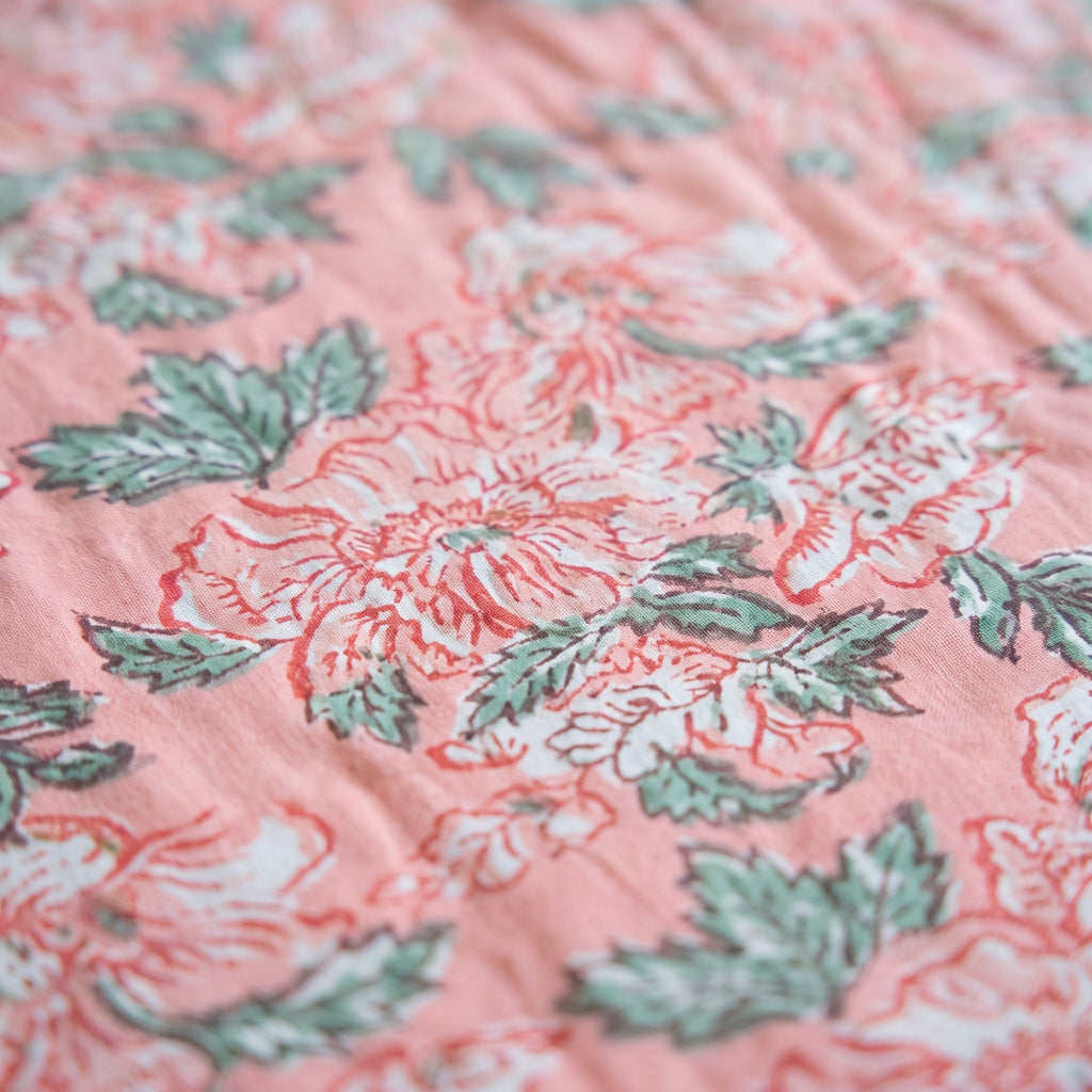Petal Play reversible cotton baby blanket, side one, macro