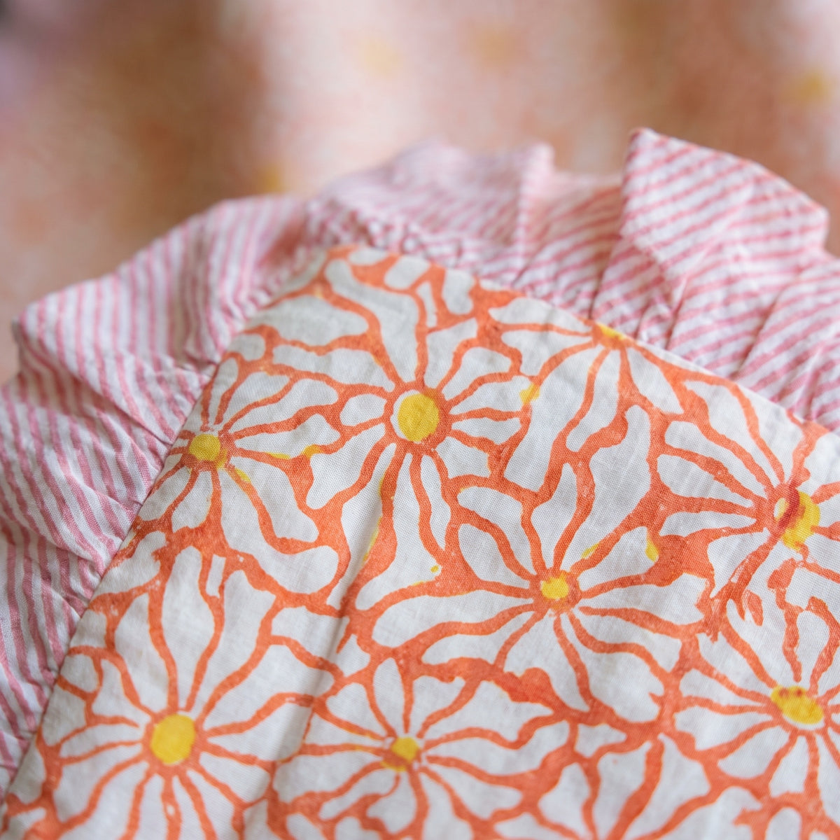 Petal Play reversible cotton baby blanket, side two, macro