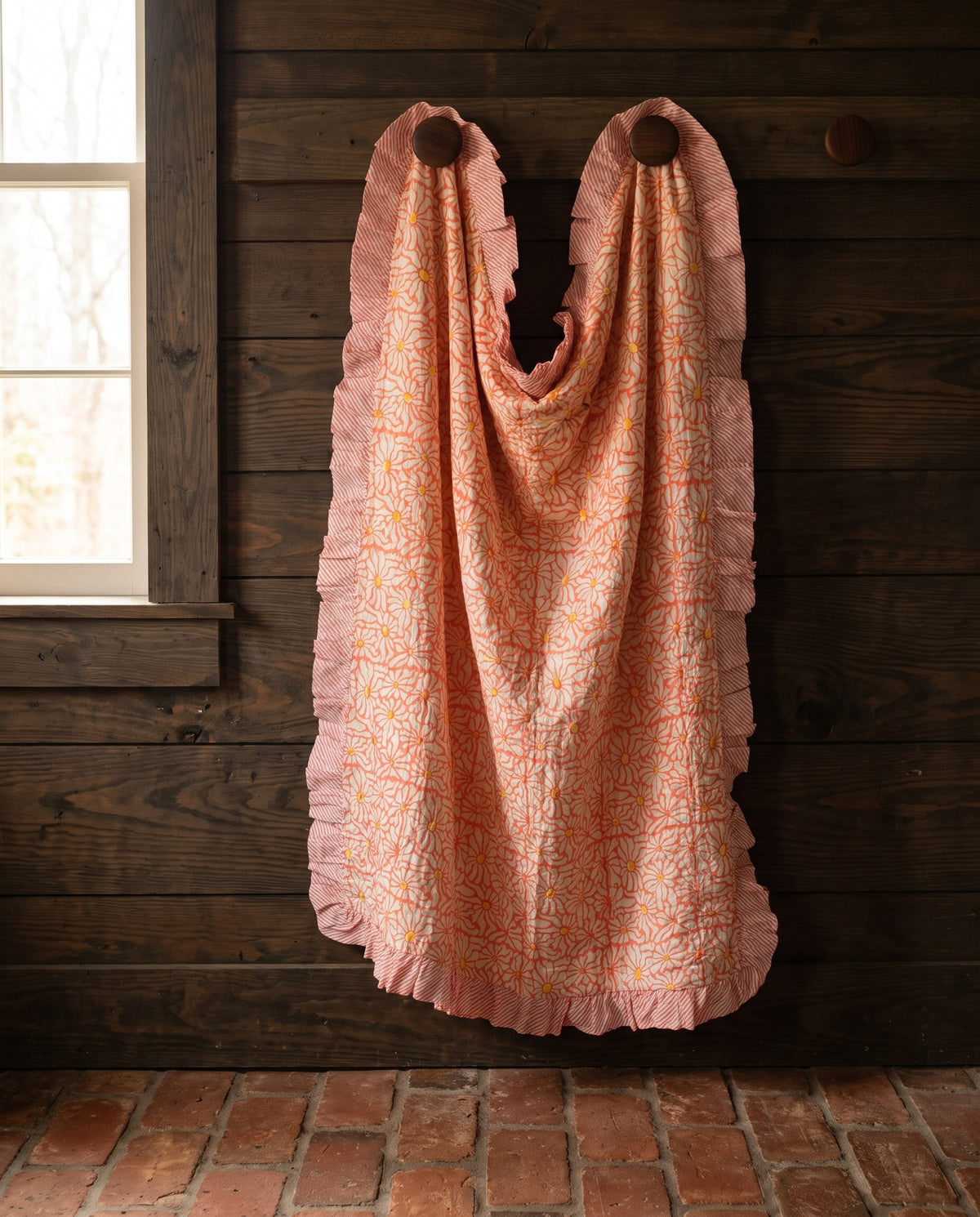 Petal Play reversible cotton baby blanket, side two, rustic pegs