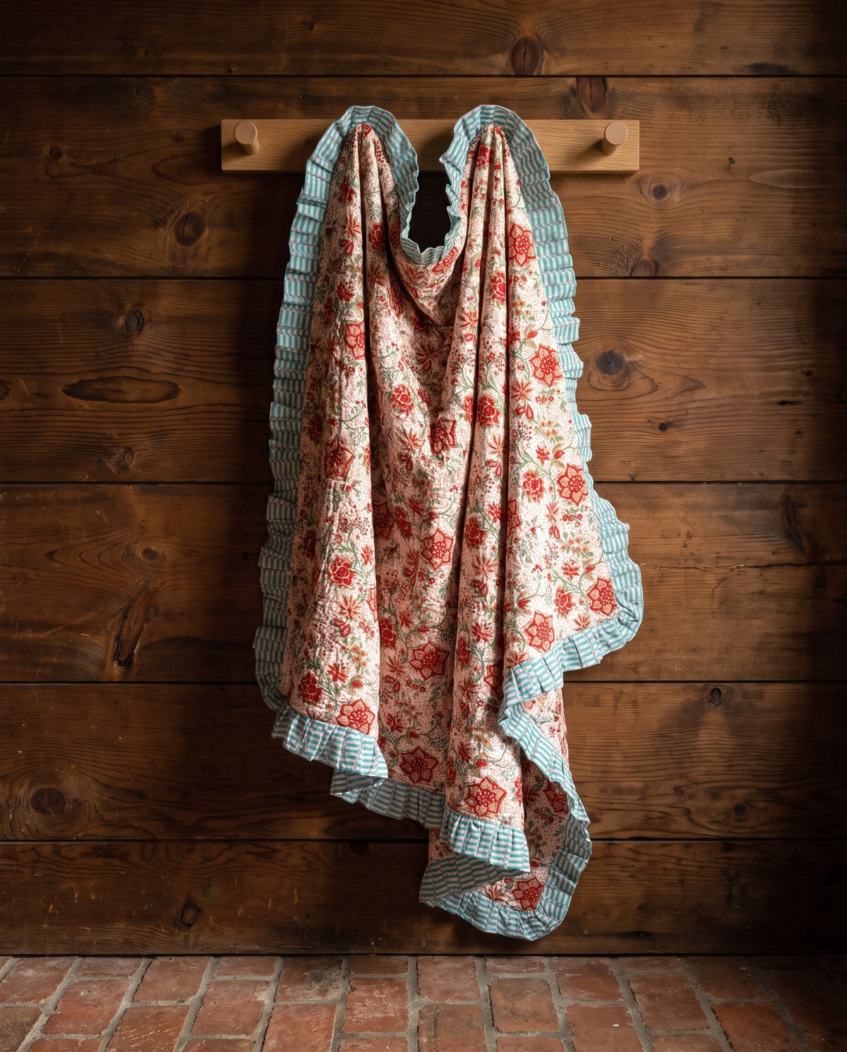Garden Stories reversible cotton baby blanket, side two, rustic pegs