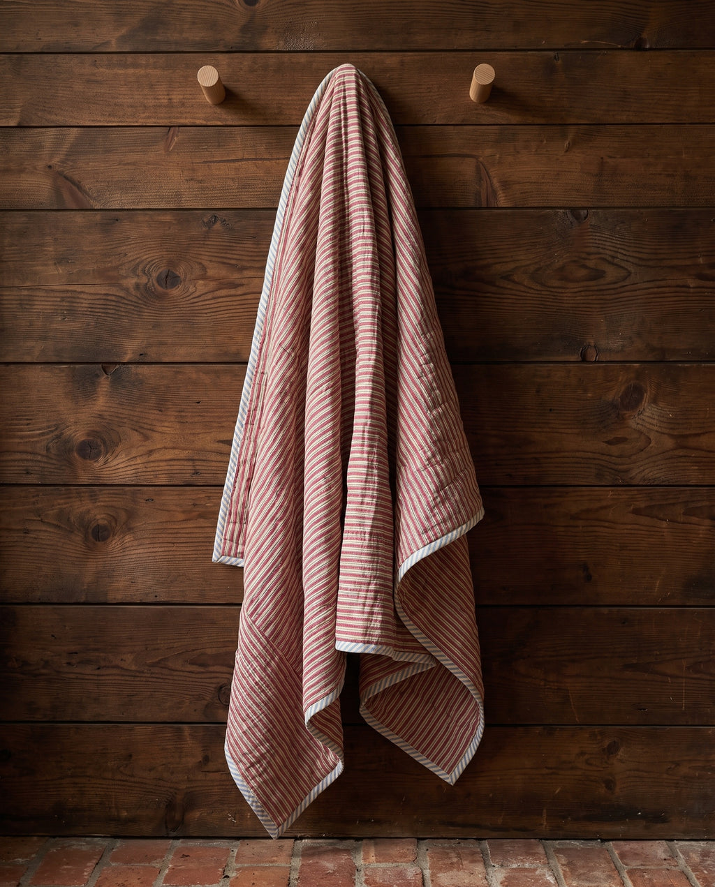Puppy Promenade reversible cotton baby blanket, side one, rustic pegs