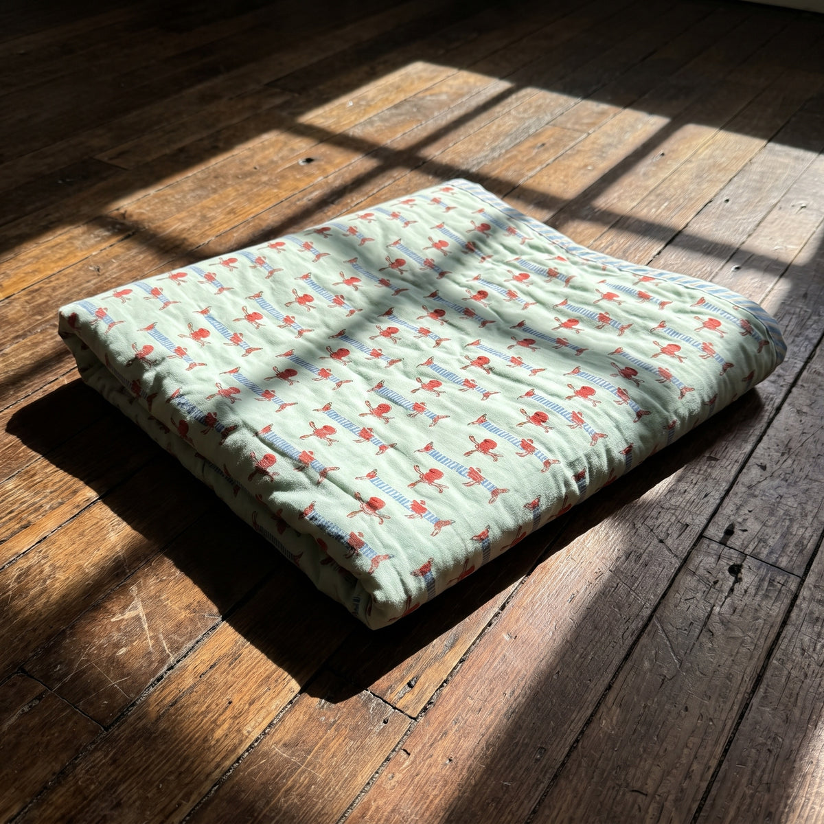 Puppy Promenade reversible cotton baby blanket, side two, floor