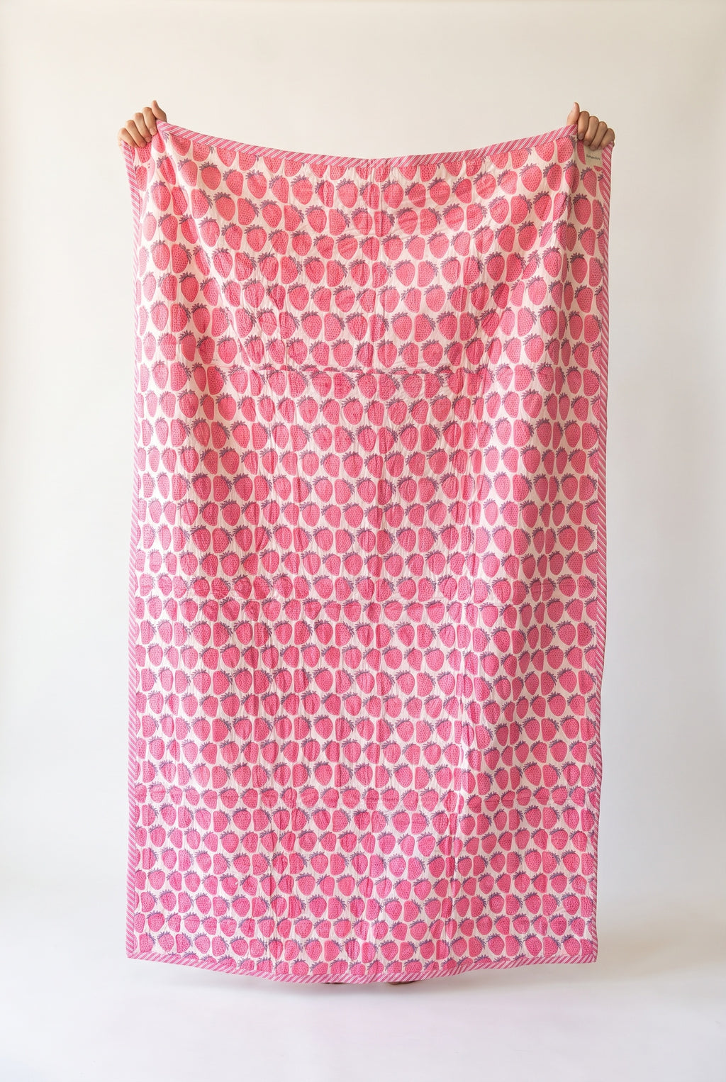 Berry Picnic reversible cotton baby blanket, side one, catalog hold
