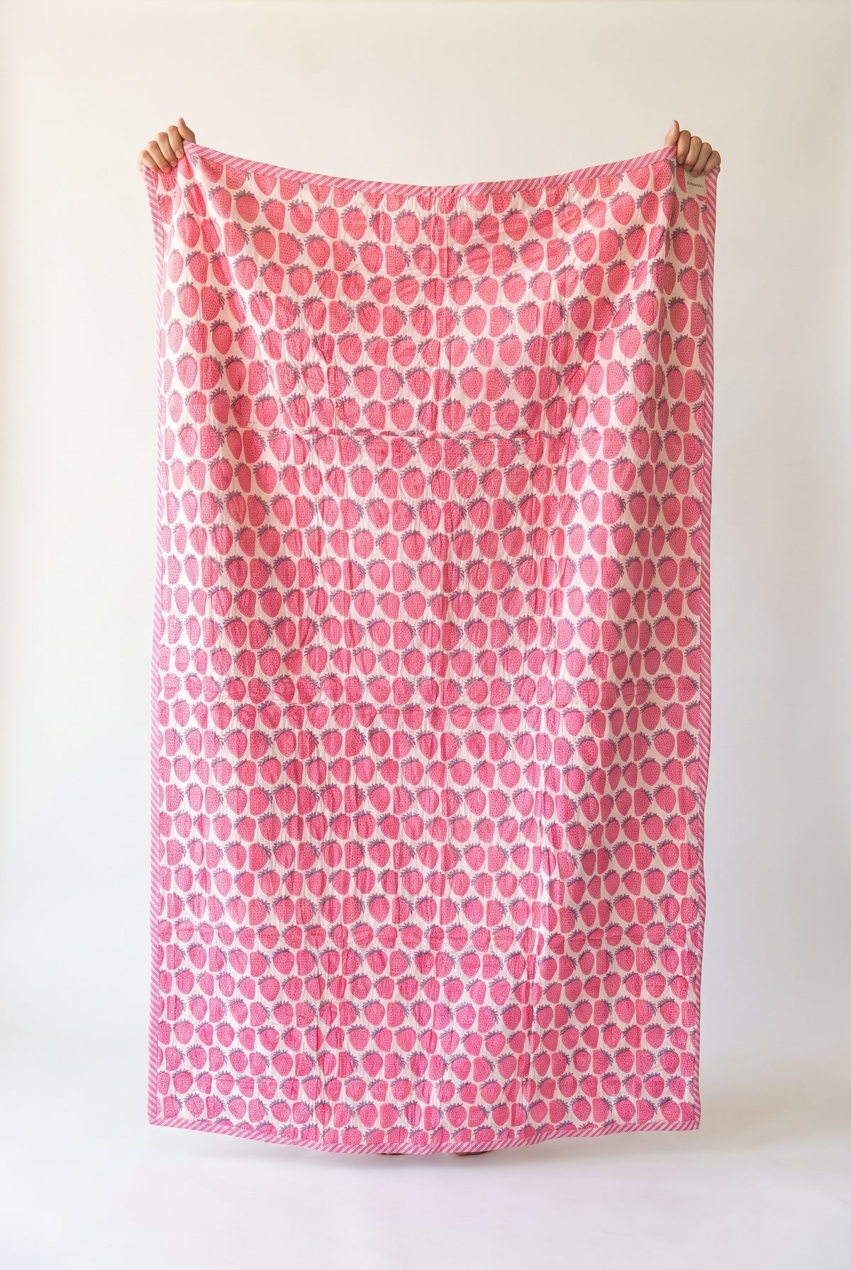Berry Picnic reversible cotton baby blanket, side one, catalog hold