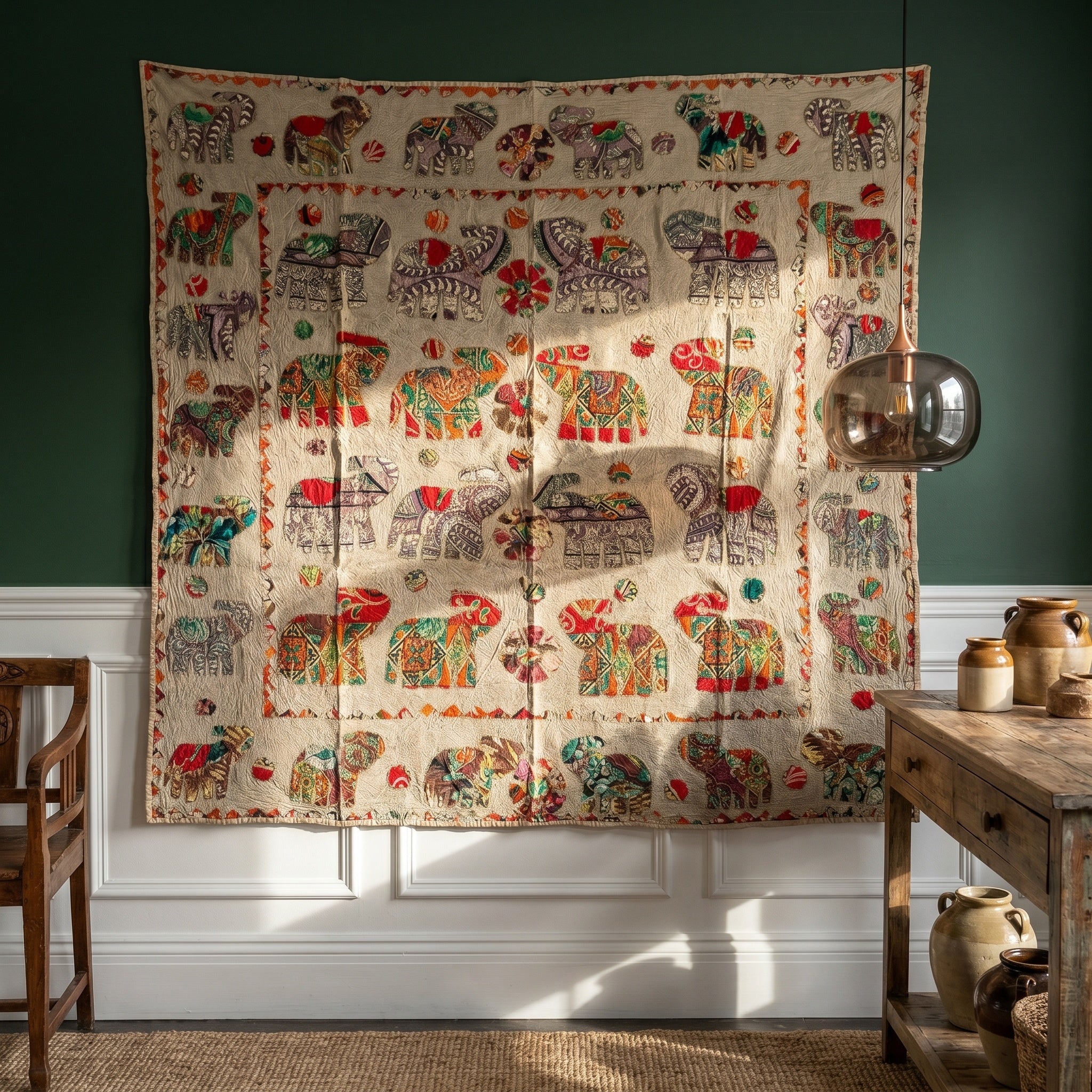 Old Fern Appliqué Pure Cotton Wall Hanging