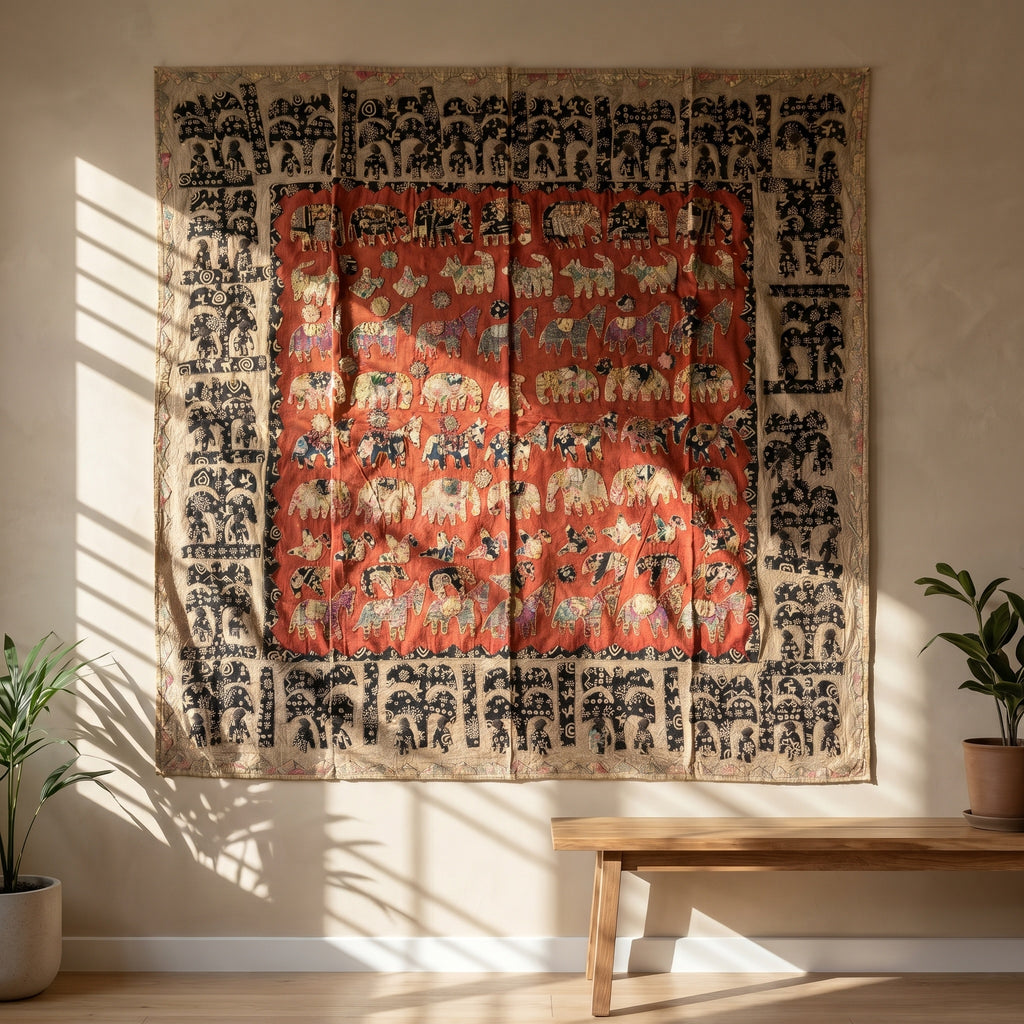 Serene Indigo Appliqué Pure Cotton Wall Hanging