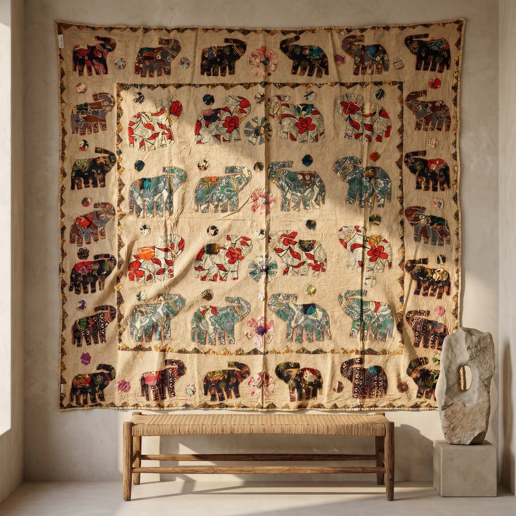 Ethereal Cobalt Appliqué Pure Cotton Wall Hanging