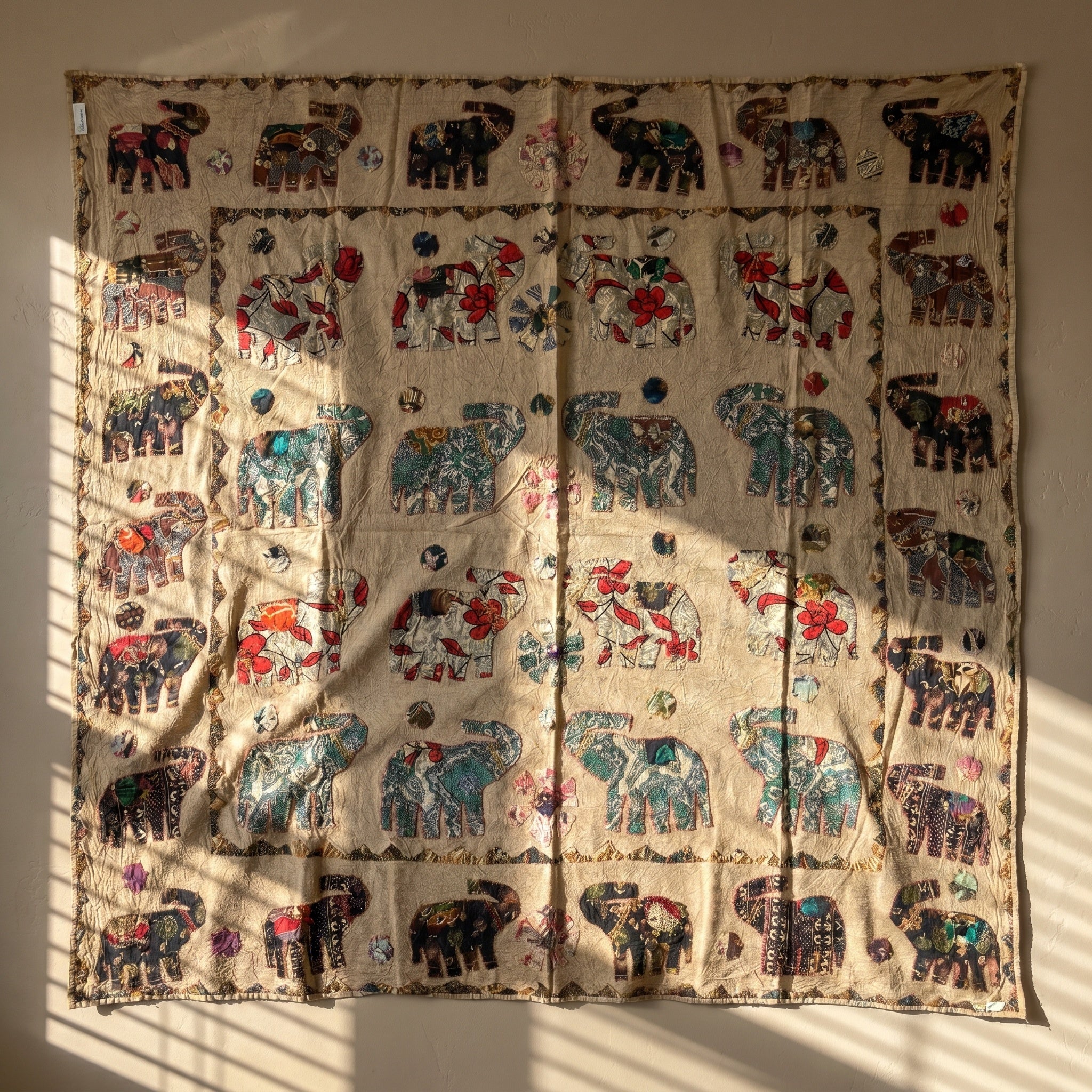 Ethereal Cobalt Appliqué Pure Cotton Wall Hanging