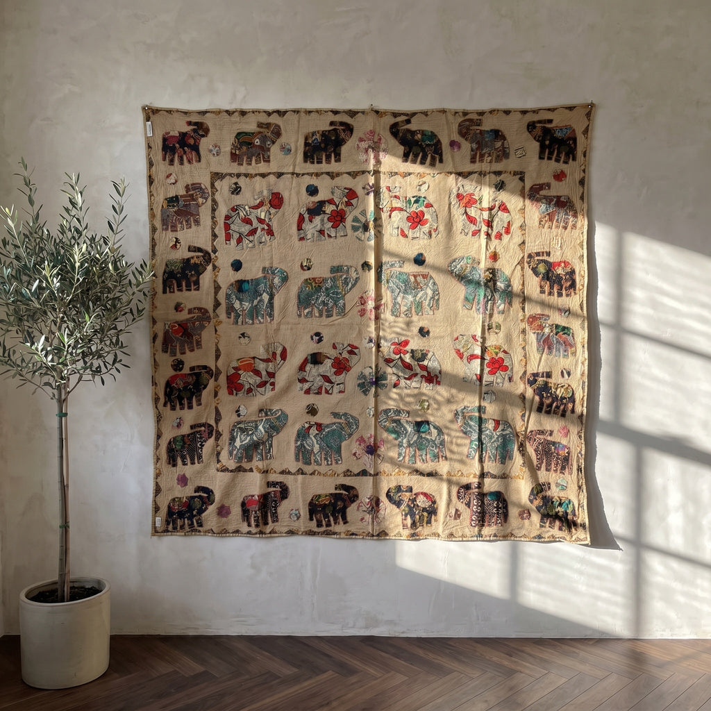 Ethereal Cobalt Appliqué Pure Cotton Wall Hanging