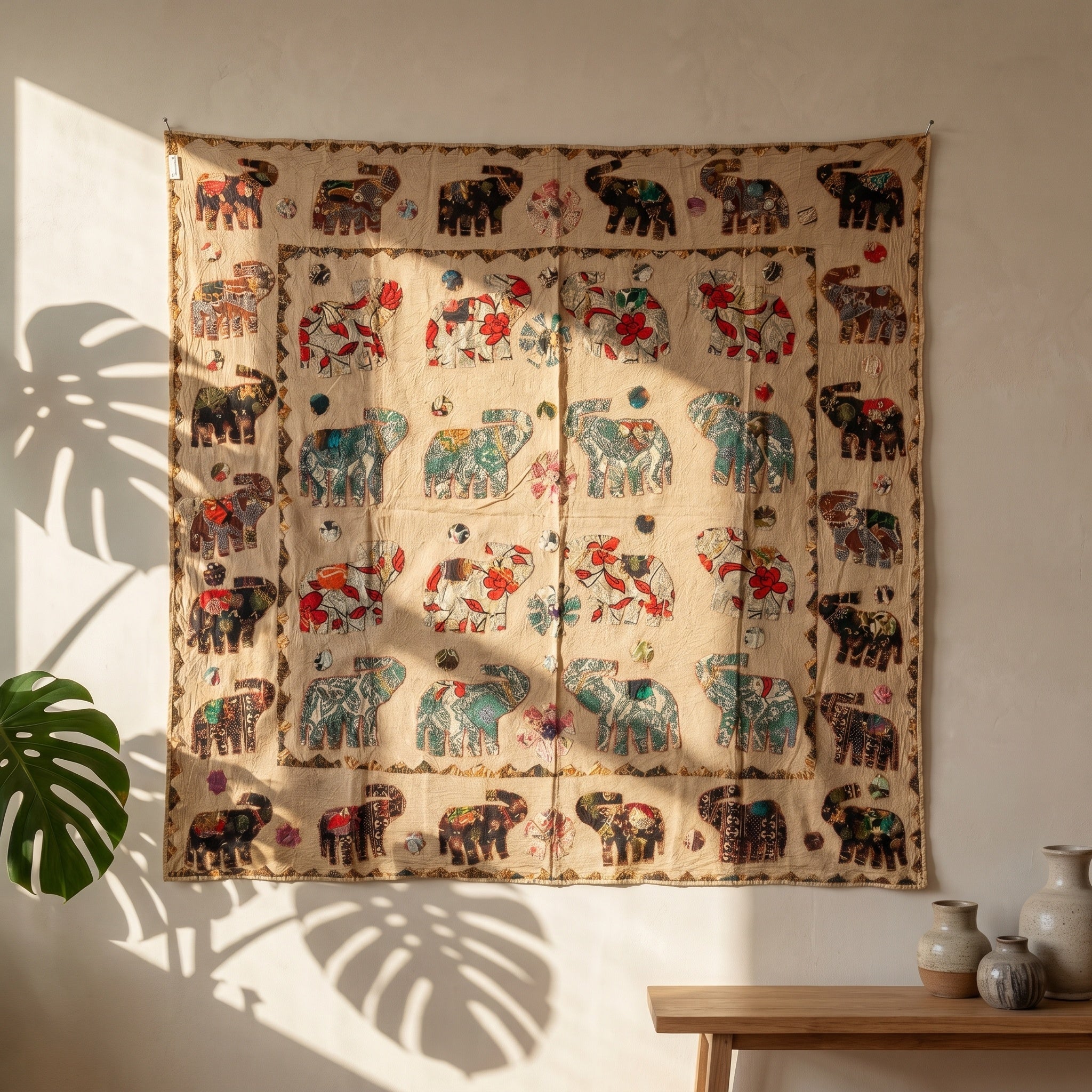 Ethereal Cobalt Appliqué Pure Cotton Wall Hanging