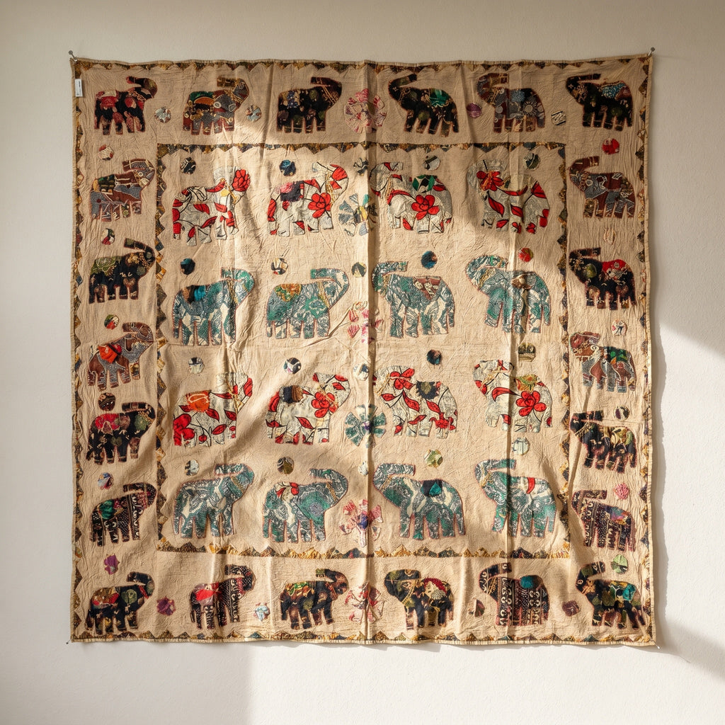 Ethereal Cobalt Appliqué Pure Cotton Wall Hanging