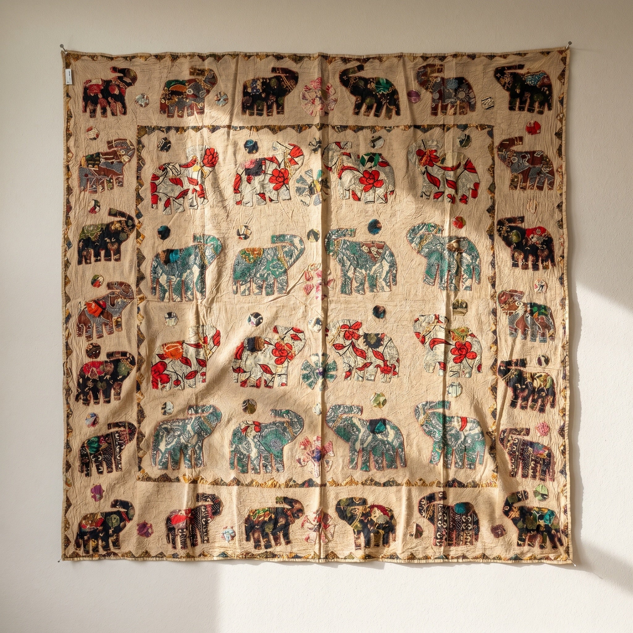 Ethereal Cobalt Appliqué Pure Cotton Wall Hanging