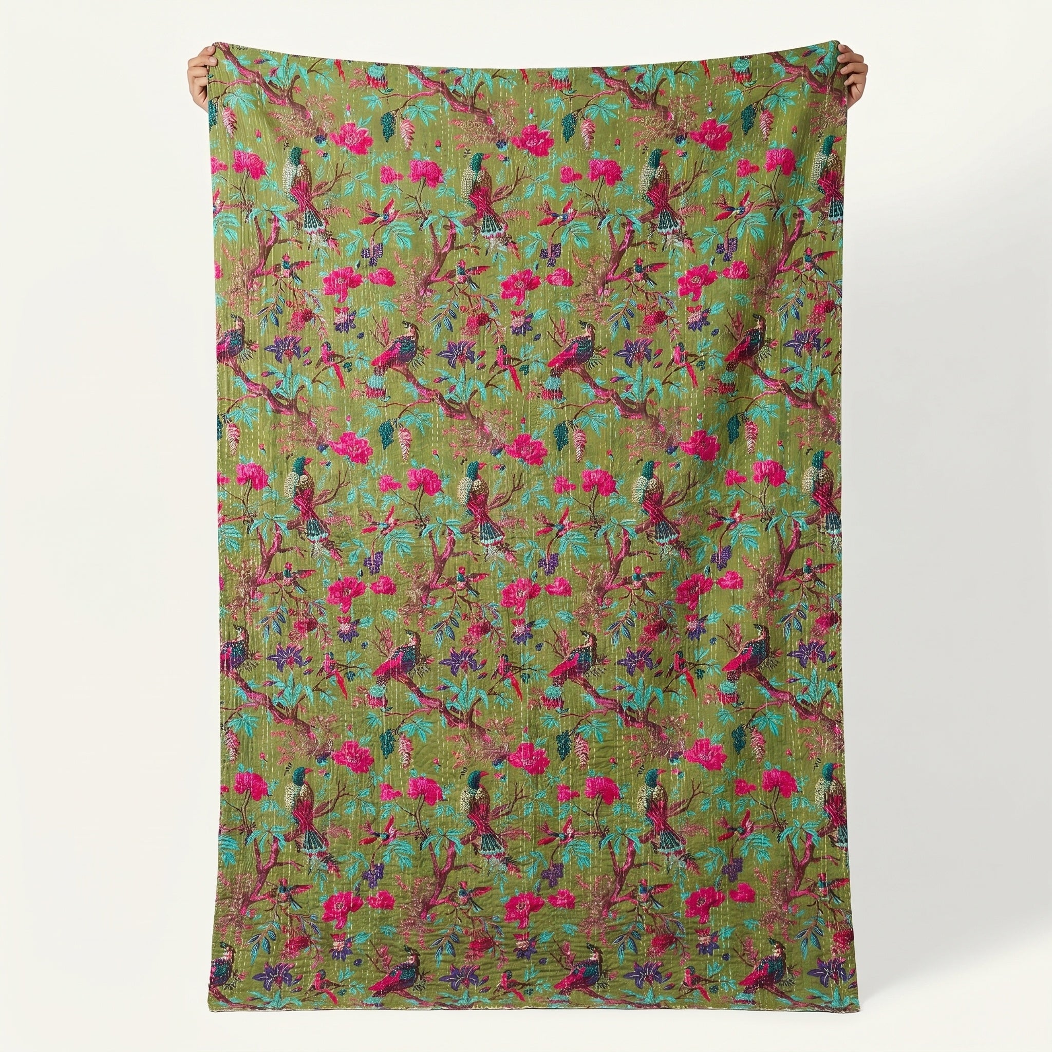 Lush Fern Cotton Reversible Kantha Throw