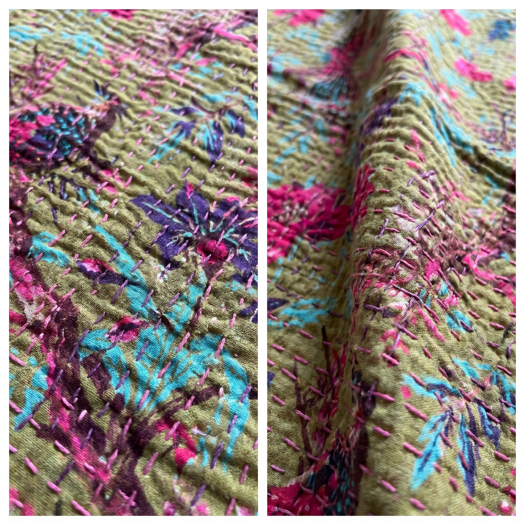 Lush Fern Cotton Reversible Kantha Throw