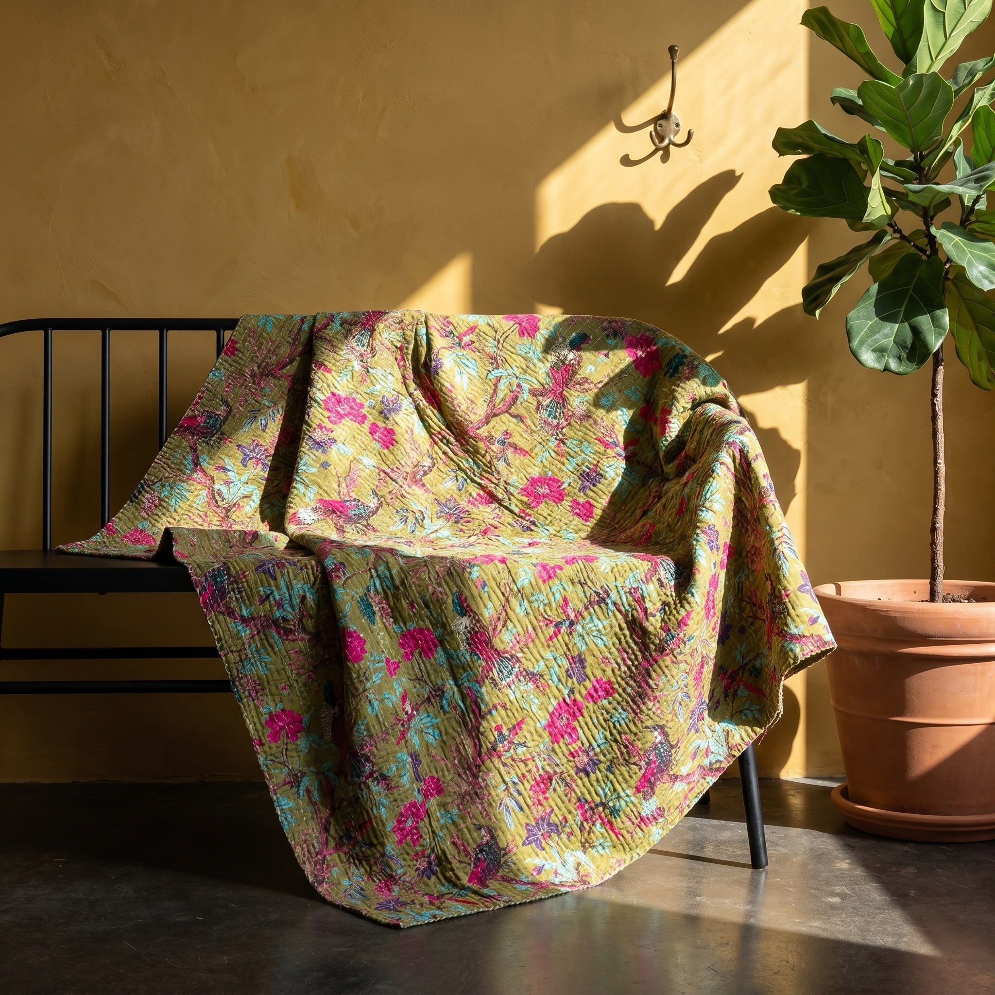 Lush Fern Cotton Reversible Kantha Throw