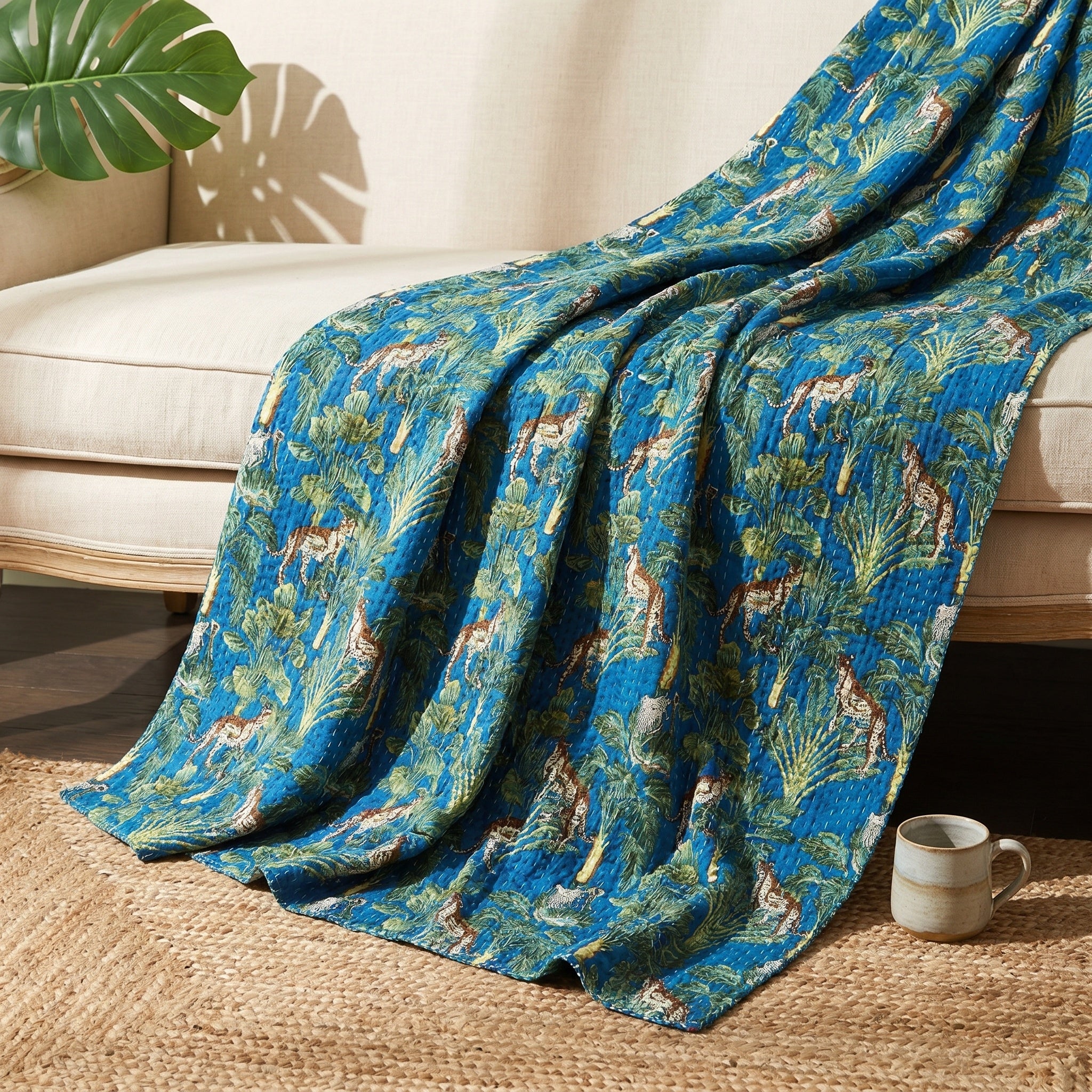 Sky Stone Cotton Reversible Kantha Throw
