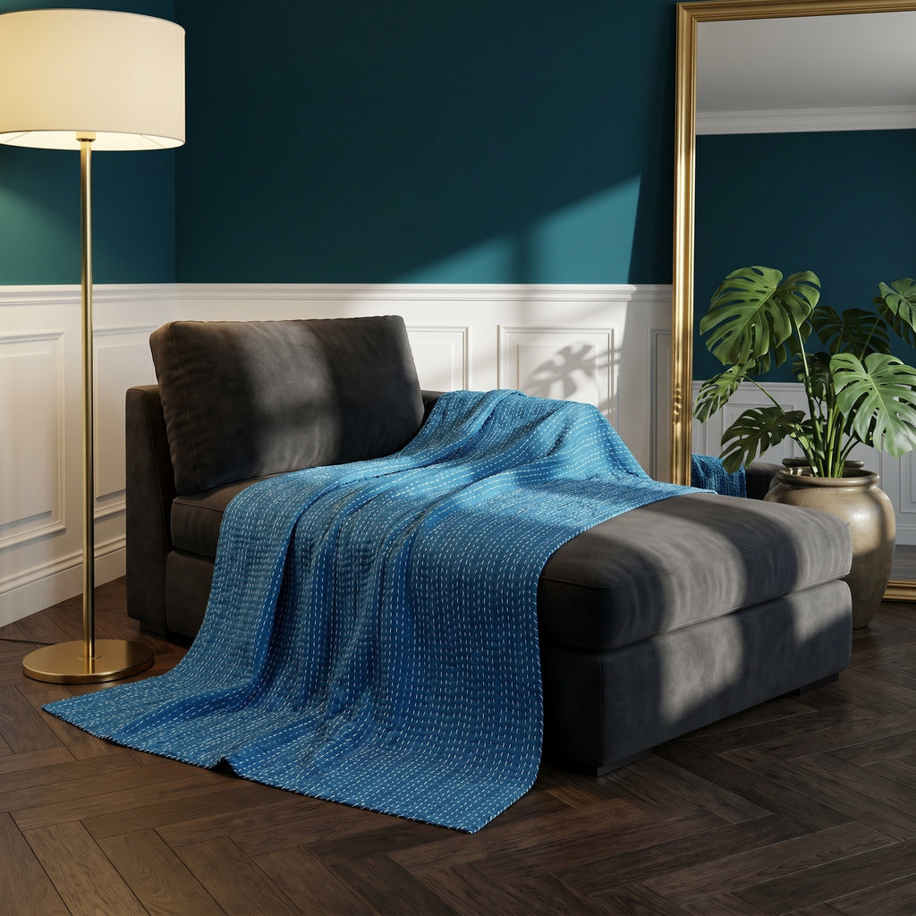 Sky Stone Cotton Reversible Kantha Throw