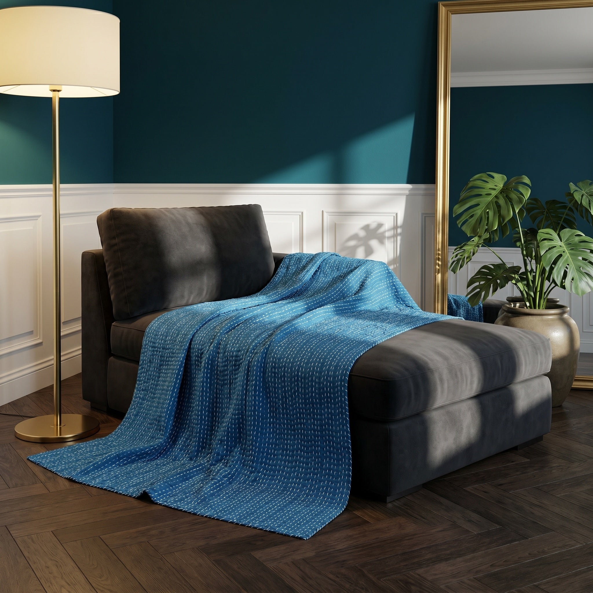 Sky Stone Cotton Reversible Kantha Throw
