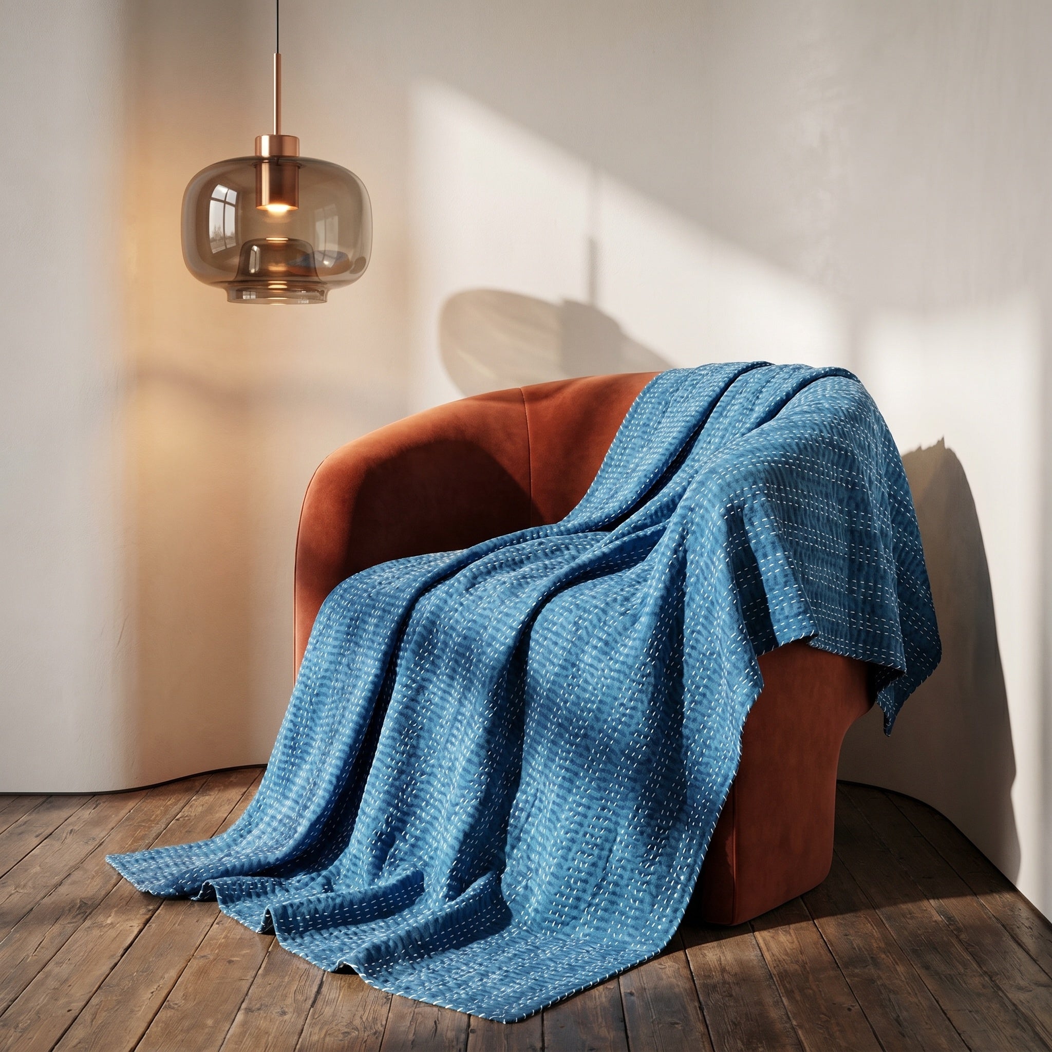 Sky Stone Cotton Reversible Kantha Throw