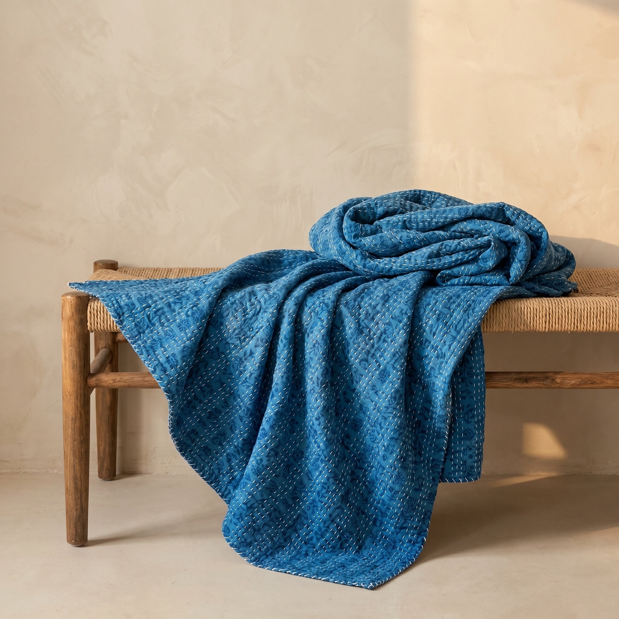 Sky Stone Cotton Reversible Kantha Throw