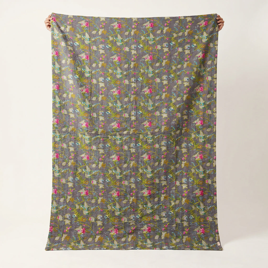 Sun Marigold Cotton Reversible Kantha Throw