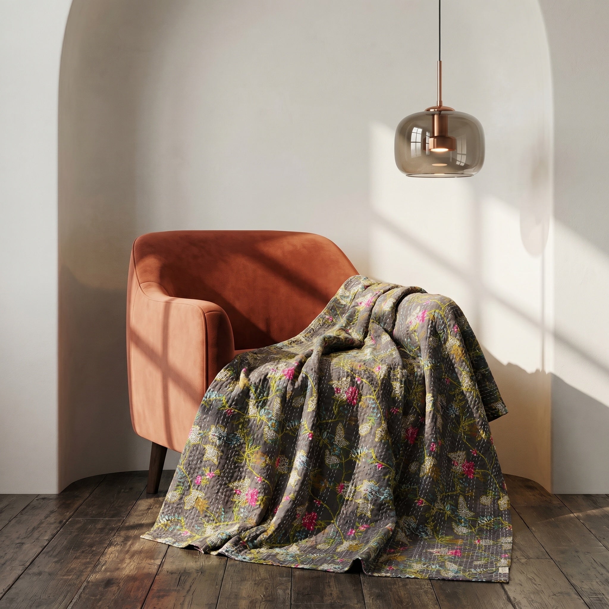 Sun Marigold Cotton Reversible Kantha Throw