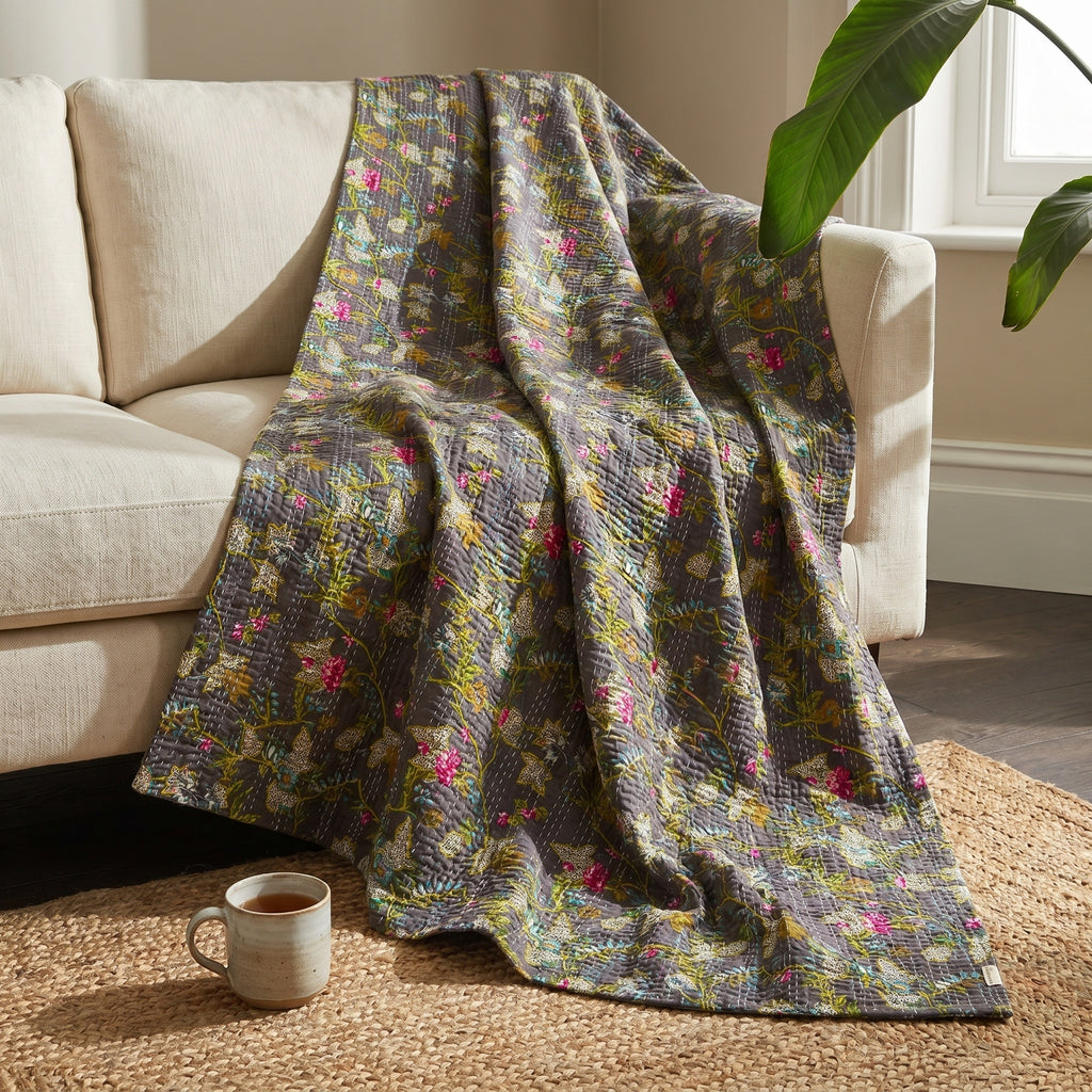 Sun Marigold Cotton Reversible Kantha Throw