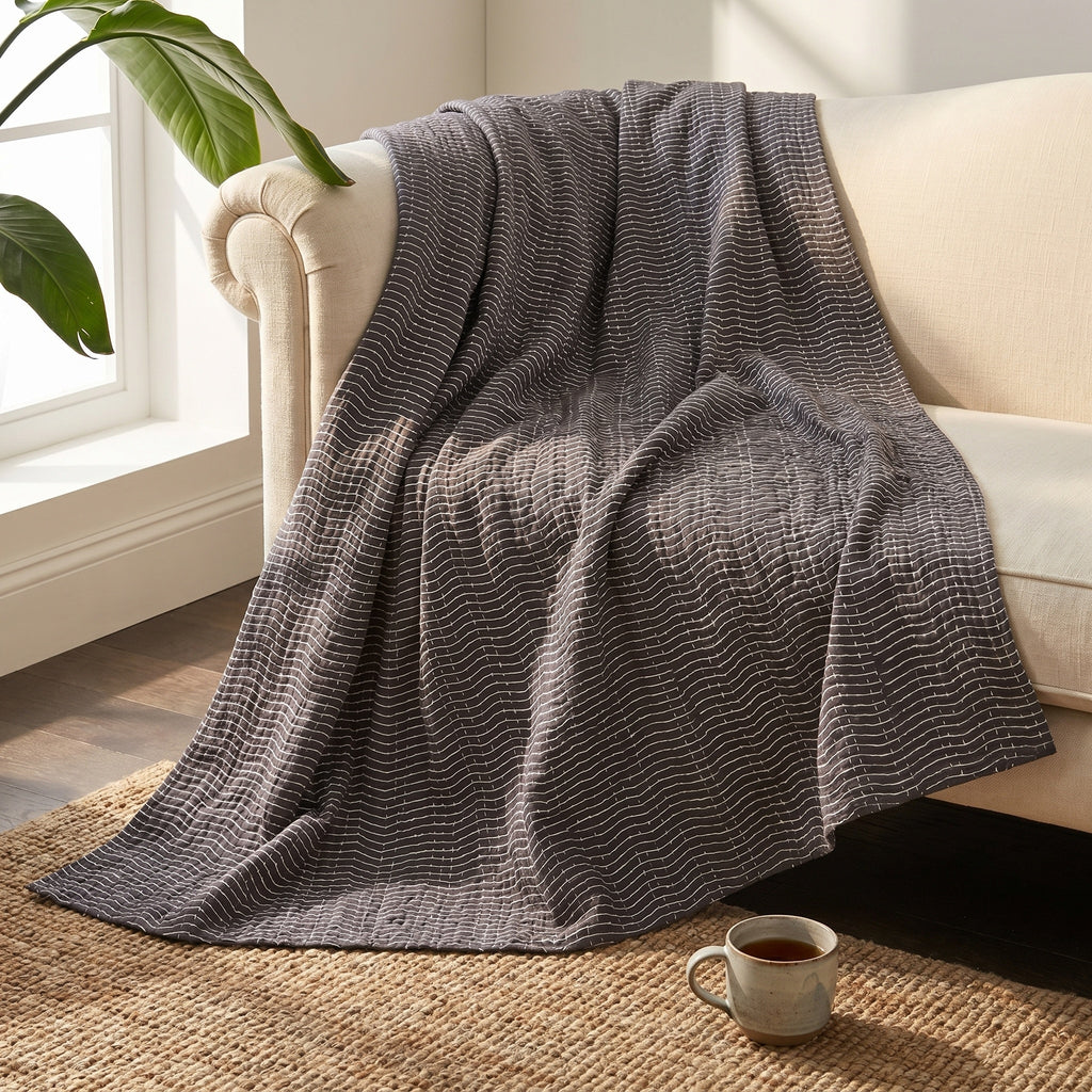 Sun Marigold Cotton Reversible Kantha Throw