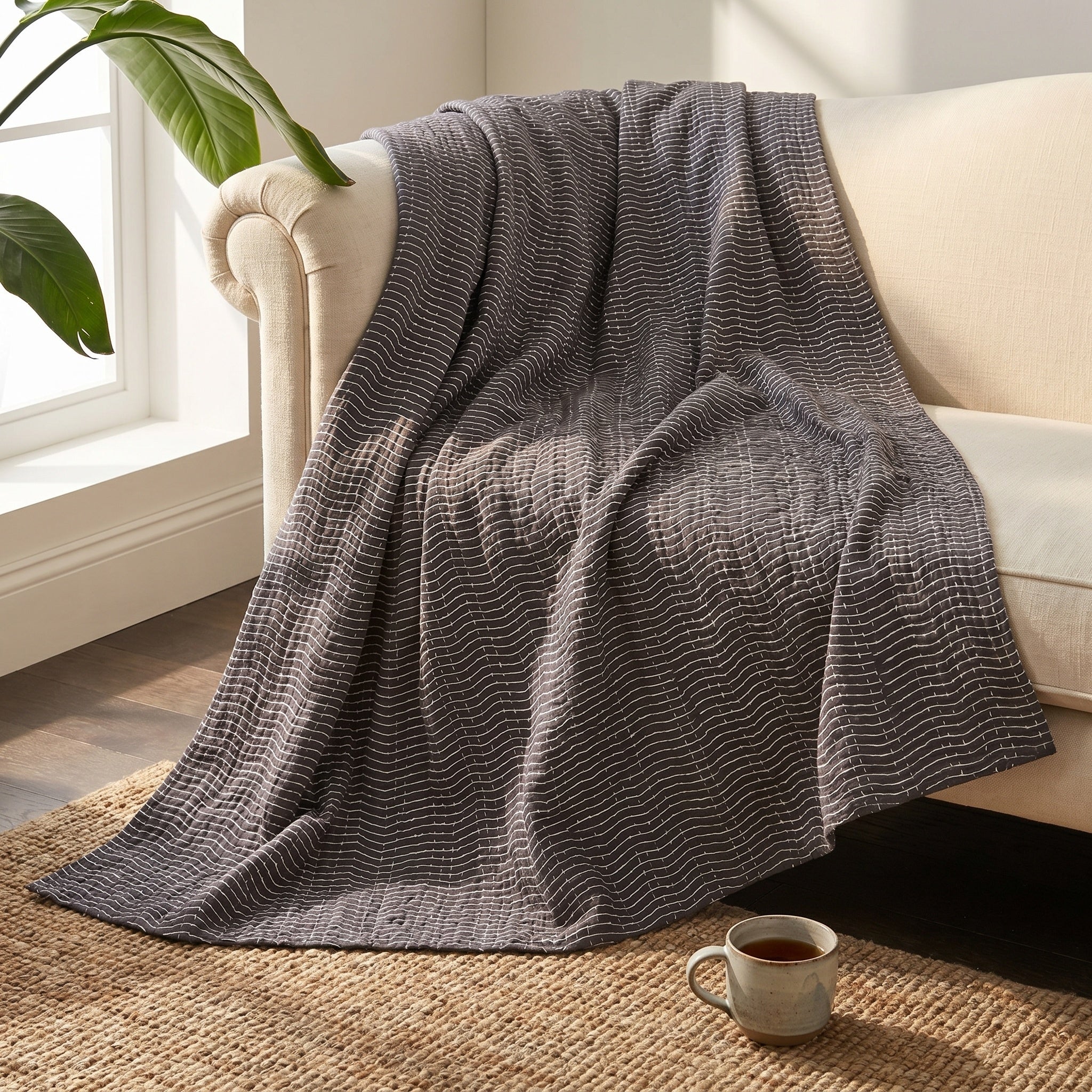 Sun Marigold Cotton Reversible Kantha Throw
