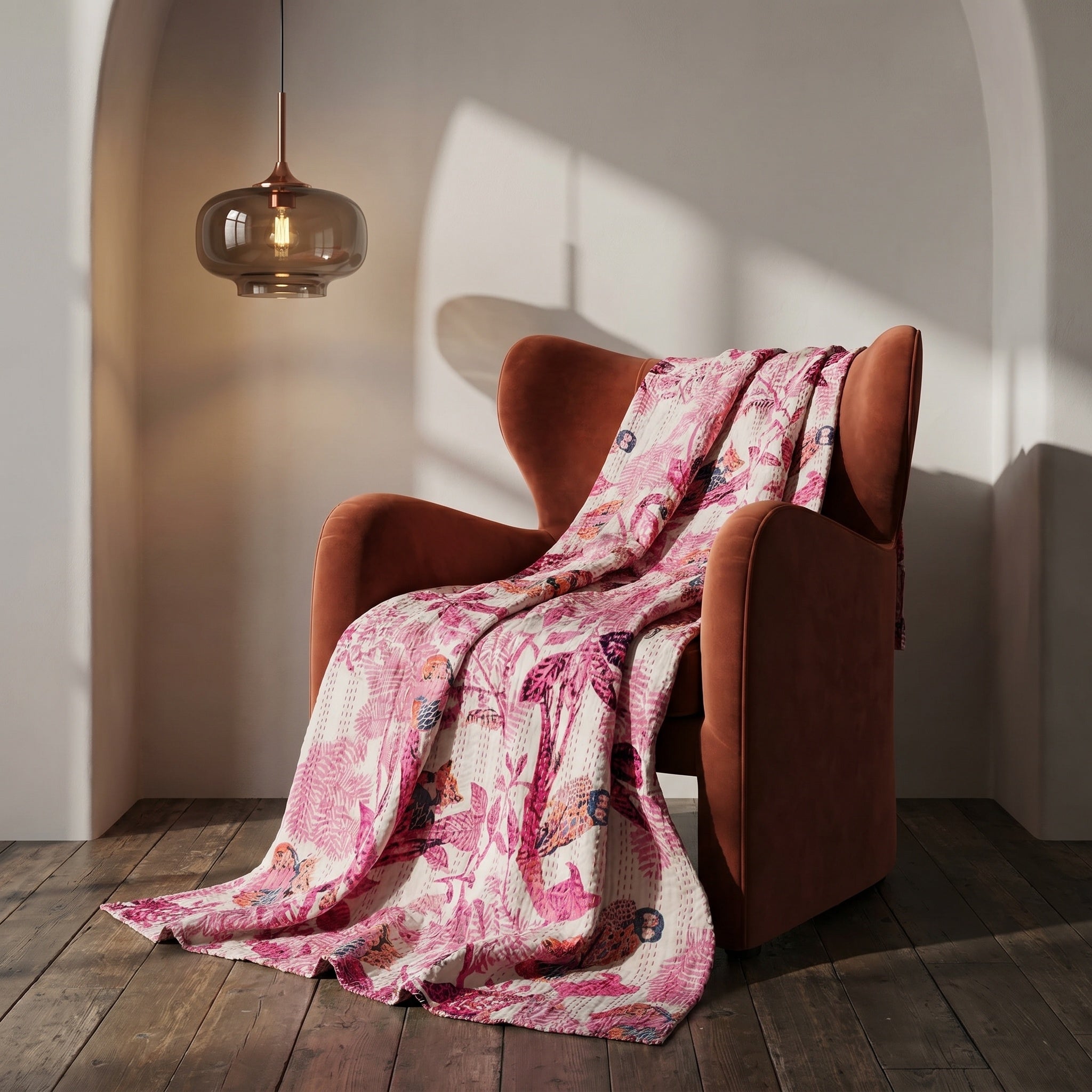 Lotus Petal Cotton Reversible Kantha Throw