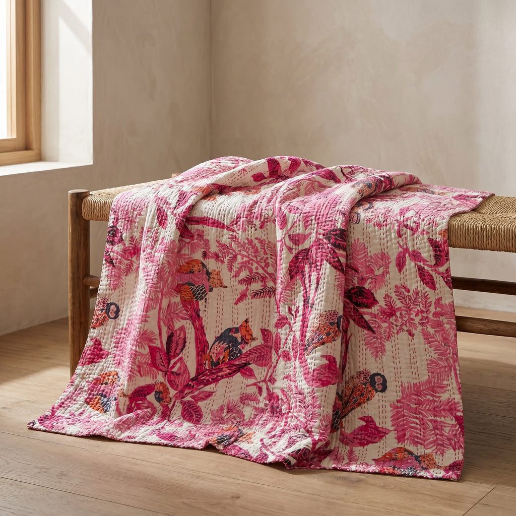 Lotus Petal Cotton Reversible Kantha Throw