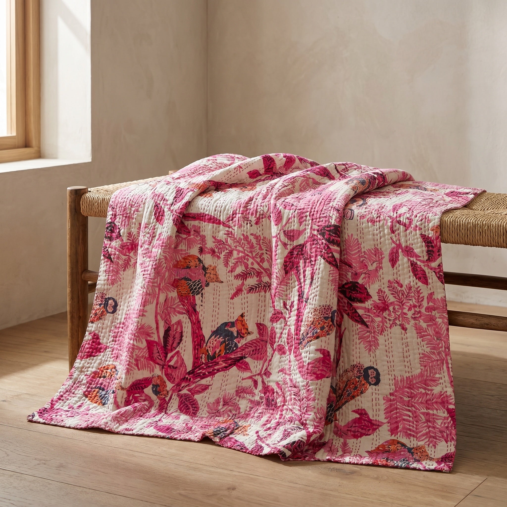Lotus Petal Cotton Reversible Kantha Throw