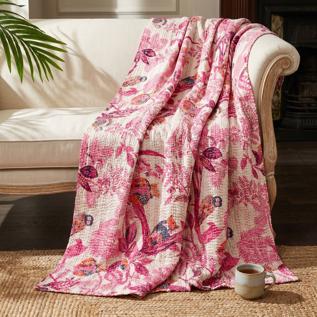 Lotus Petal Cotton Reversible Kantha Throw