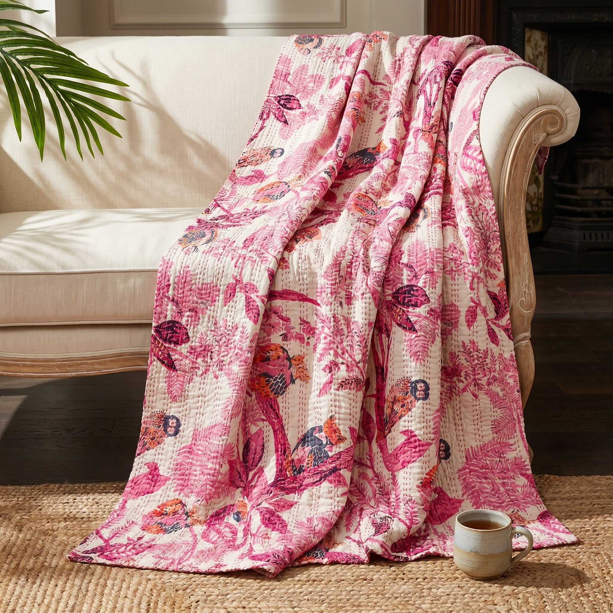 Lotus Petal Cotton Reversible Kantha Throw