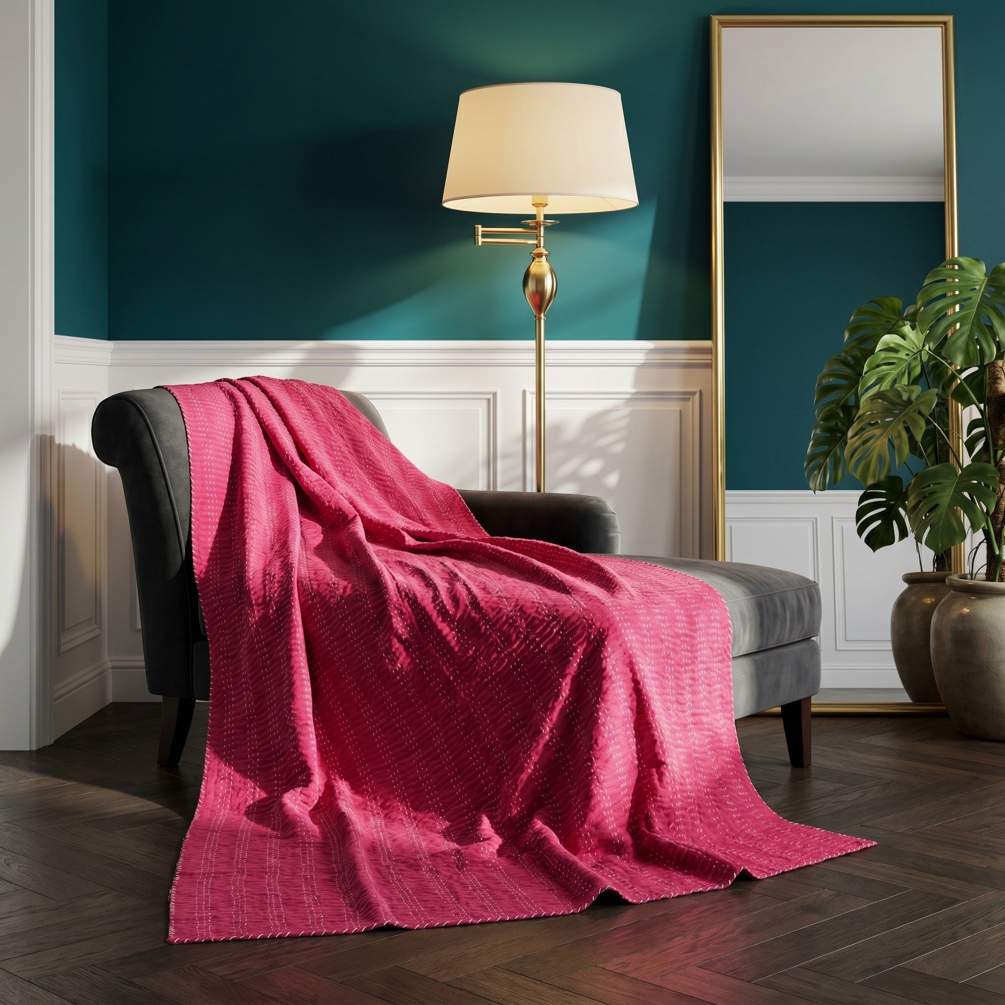 Lotus Petal Cotton Reversible Kantha Throw