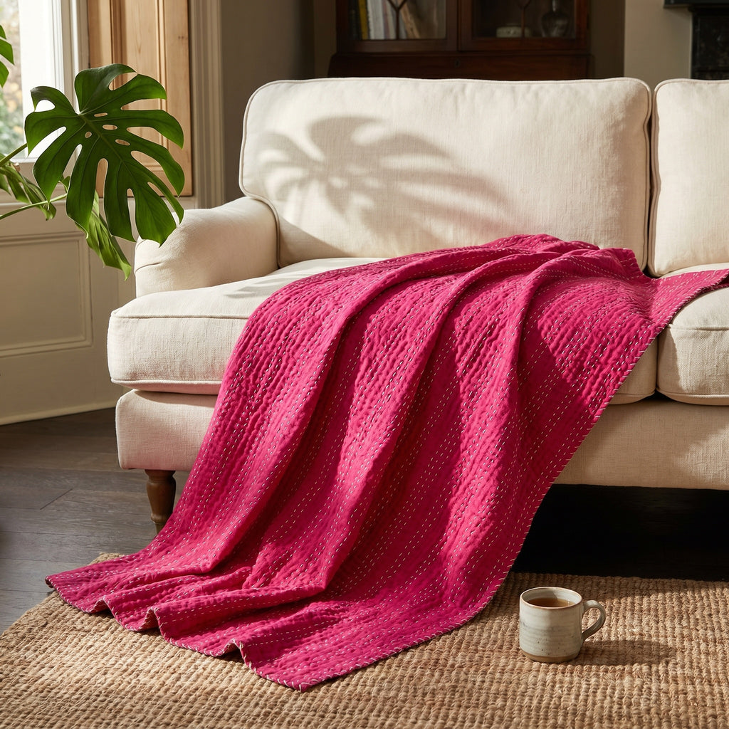 Lotus Petal Cotton Reversible Kantha Throw