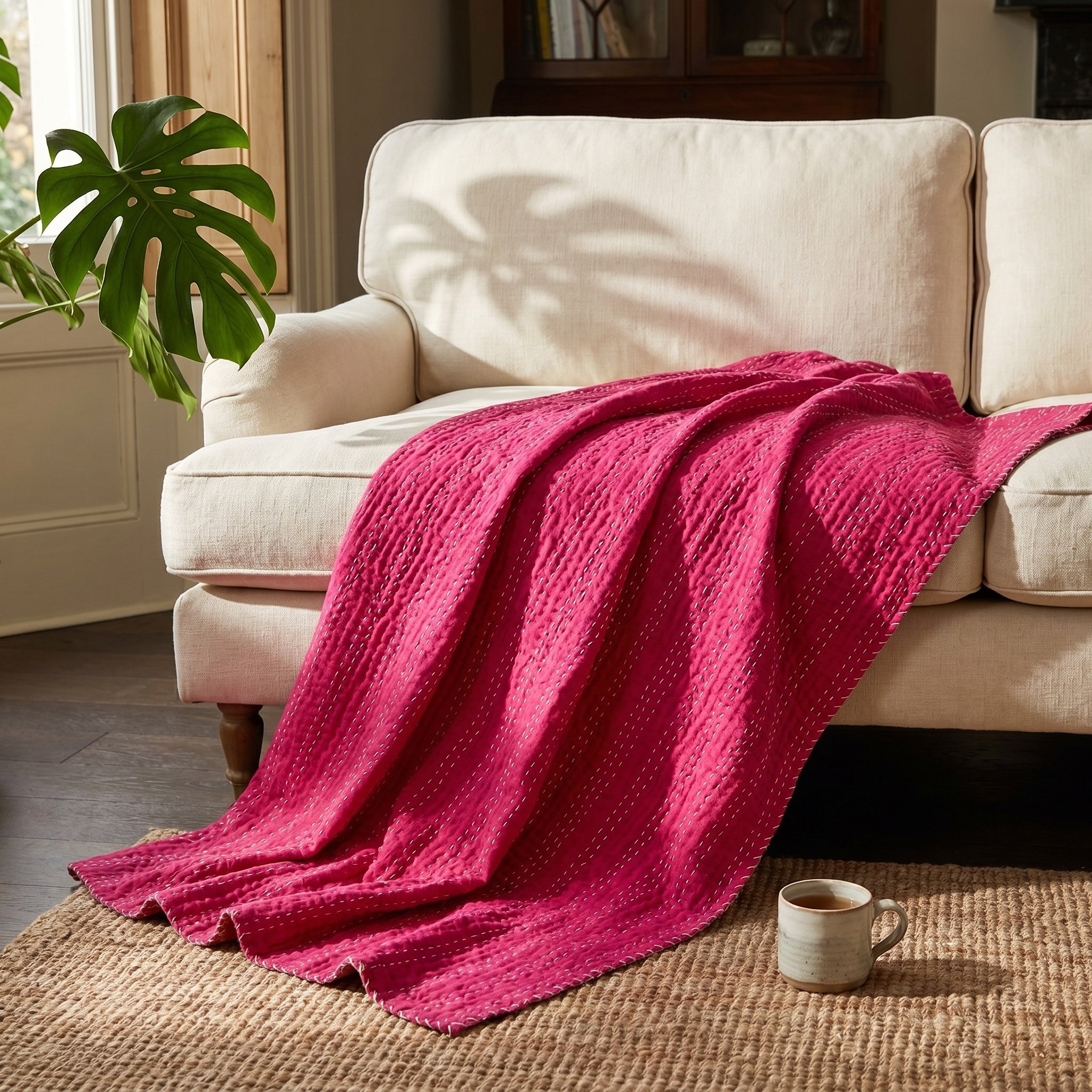 Lotus Petal Cotton Reversible Kantha Throw