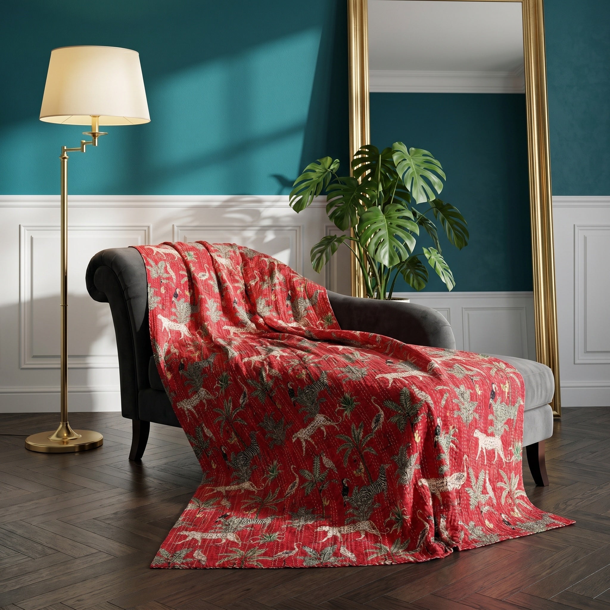 Soft Mist Cotton Reversible Kantha Throw