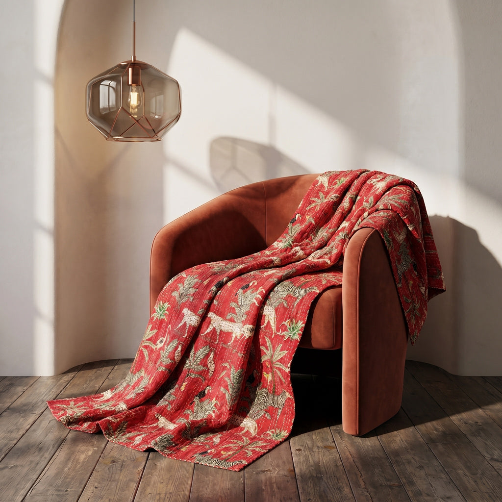Soft Mist Cotton Reversible Kantha Throw