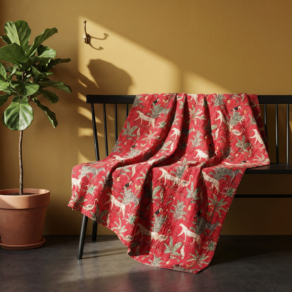 Soft Mist Cotton Reversible Kantha Throw