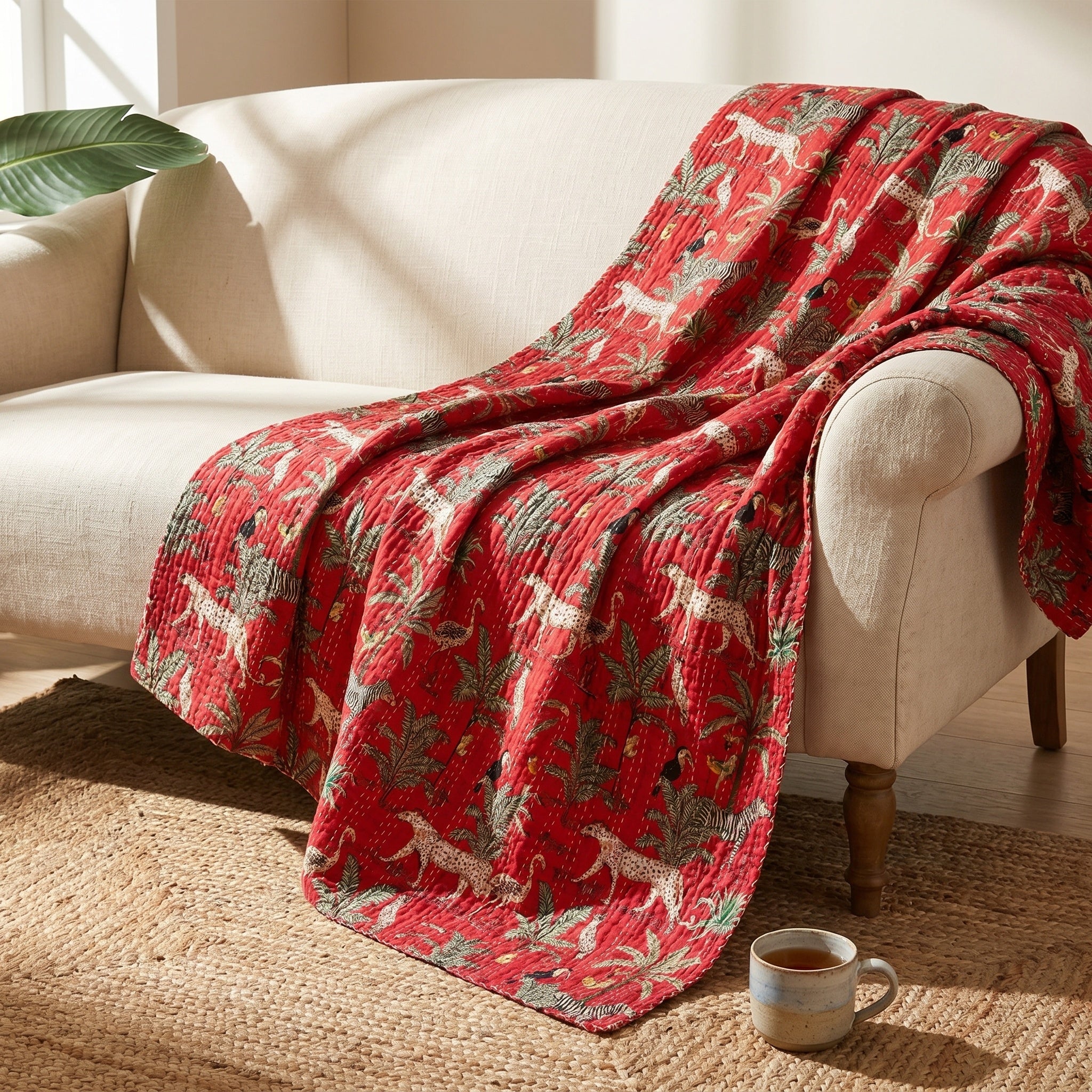 Soft Mist Cotton Reversible Kantha Throw