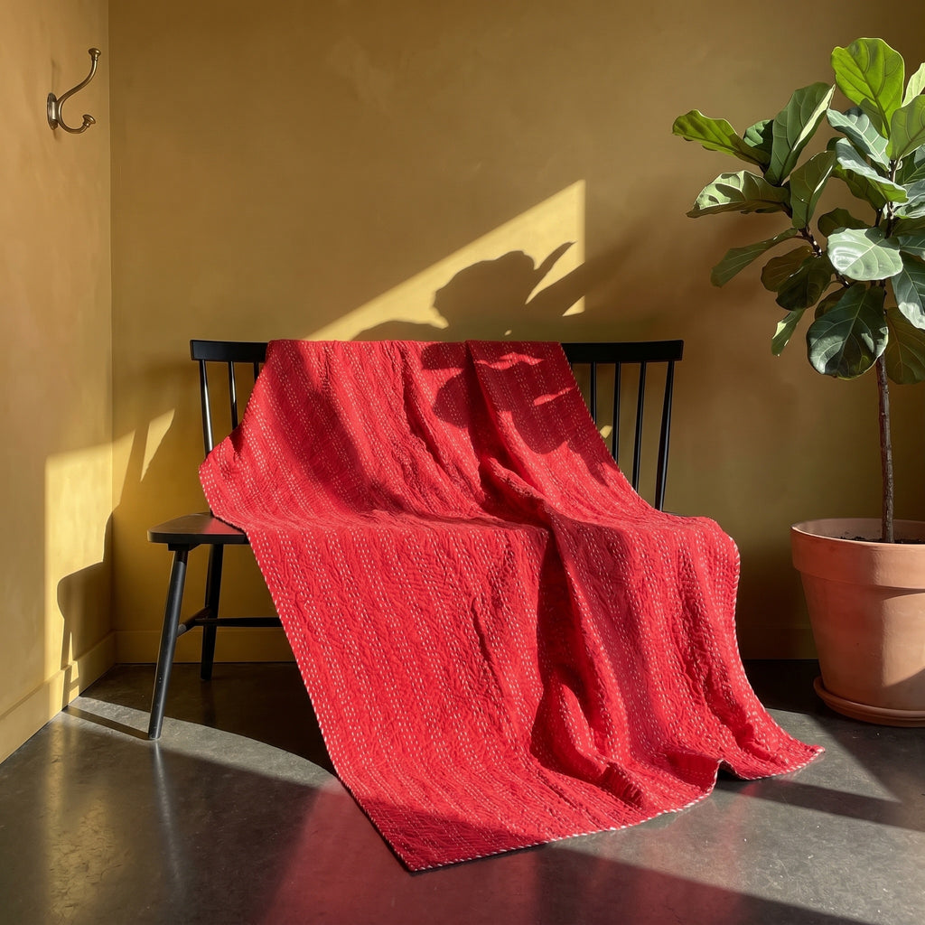Soft Mist Cotton Reversible Kantha Throw