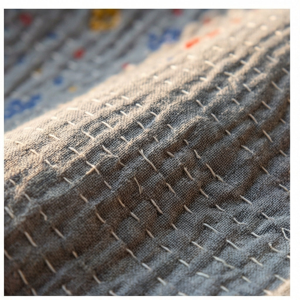 Close-up of textured fabric with visible stitching