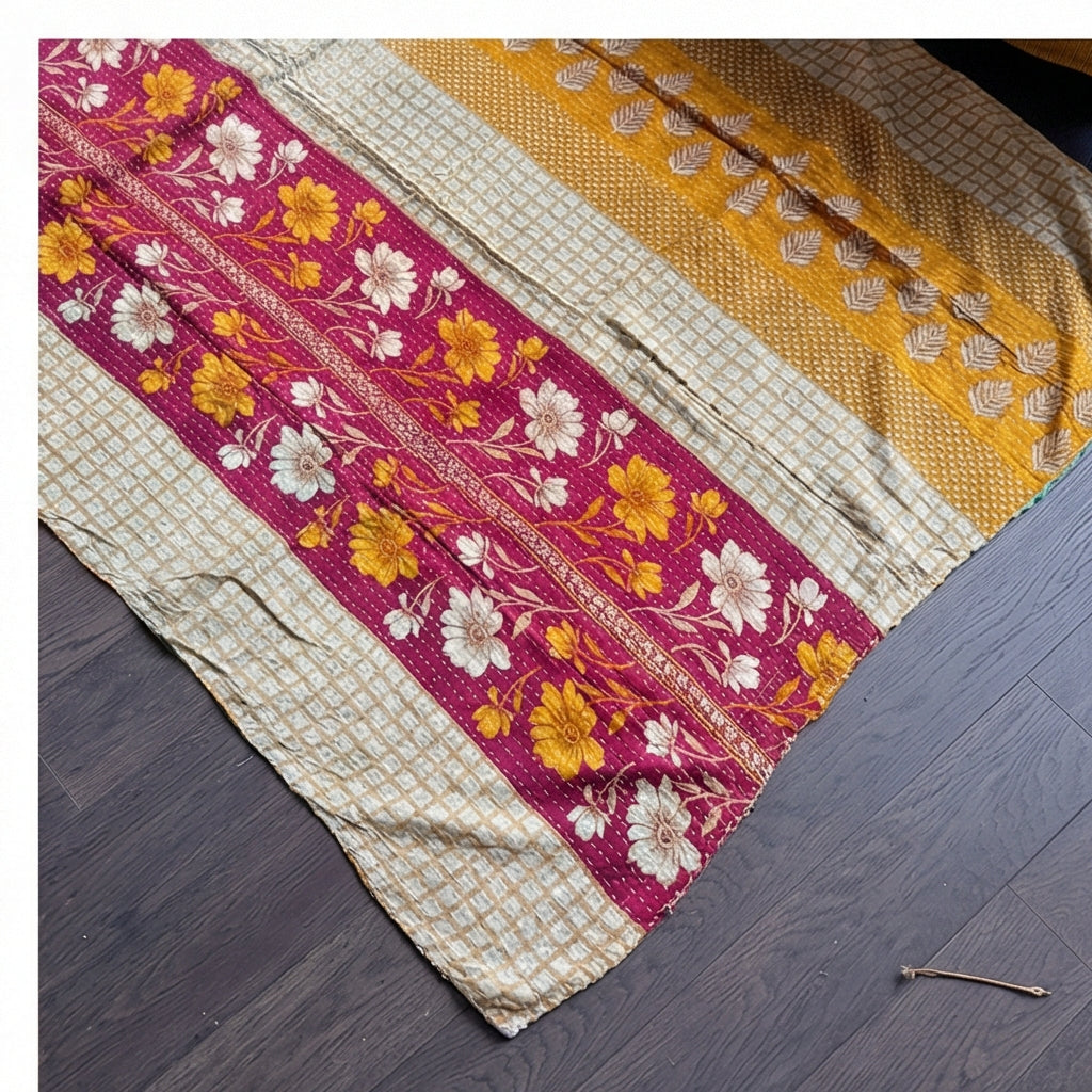 Decorative fabric with floral patterns on a wooden floor