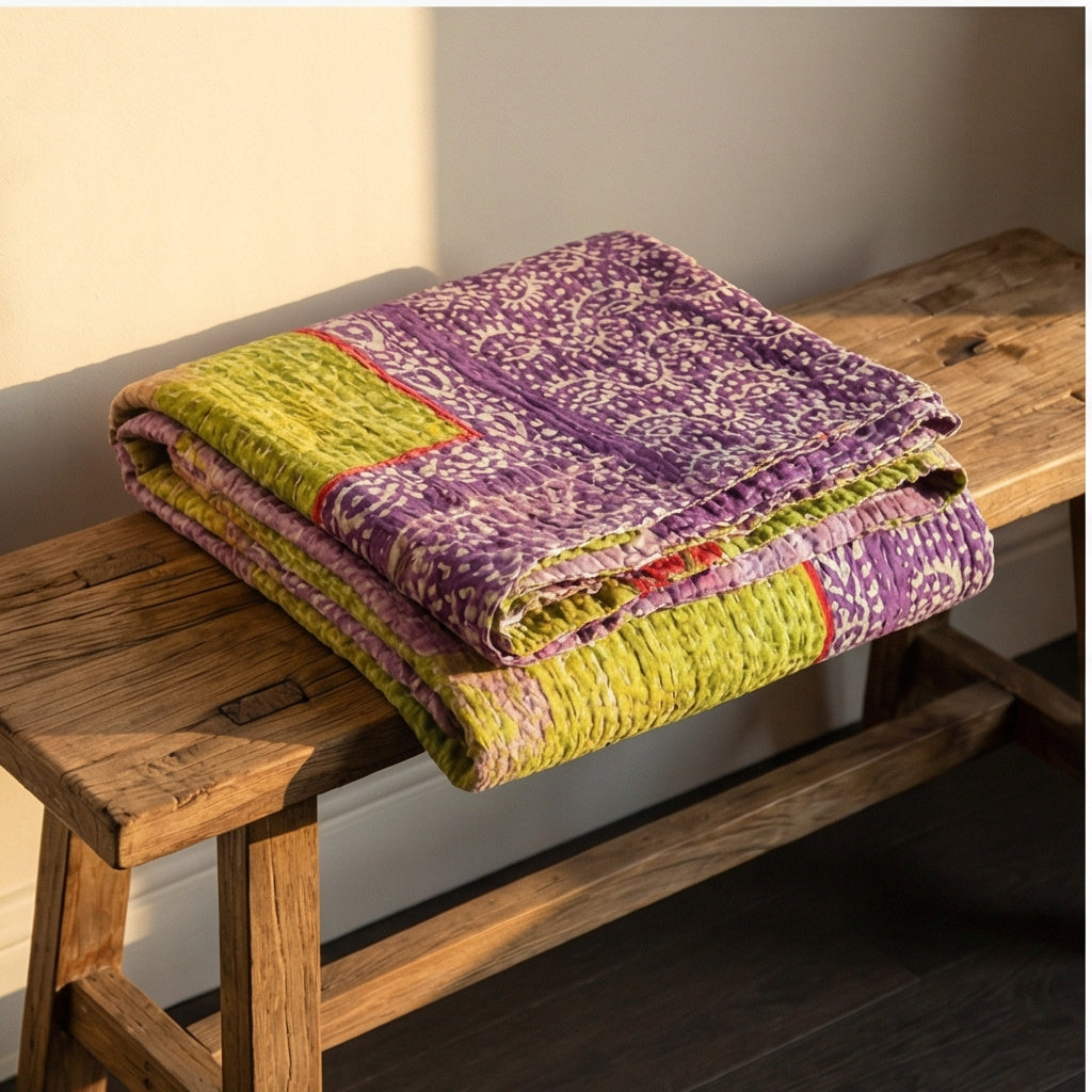 Eternal Stitch Hand-Made Kantha Throw Blanket