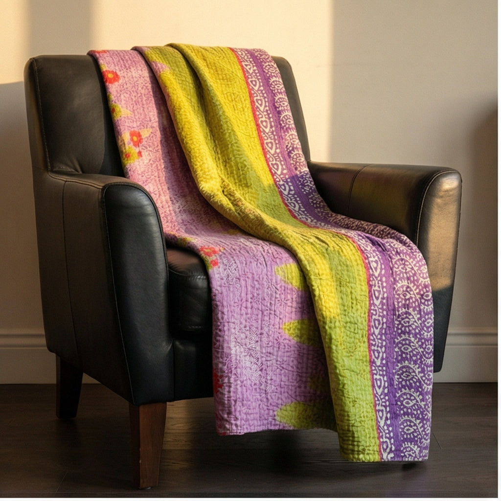 Eternal Stitch Hand-Made Kantha Throw Blanket