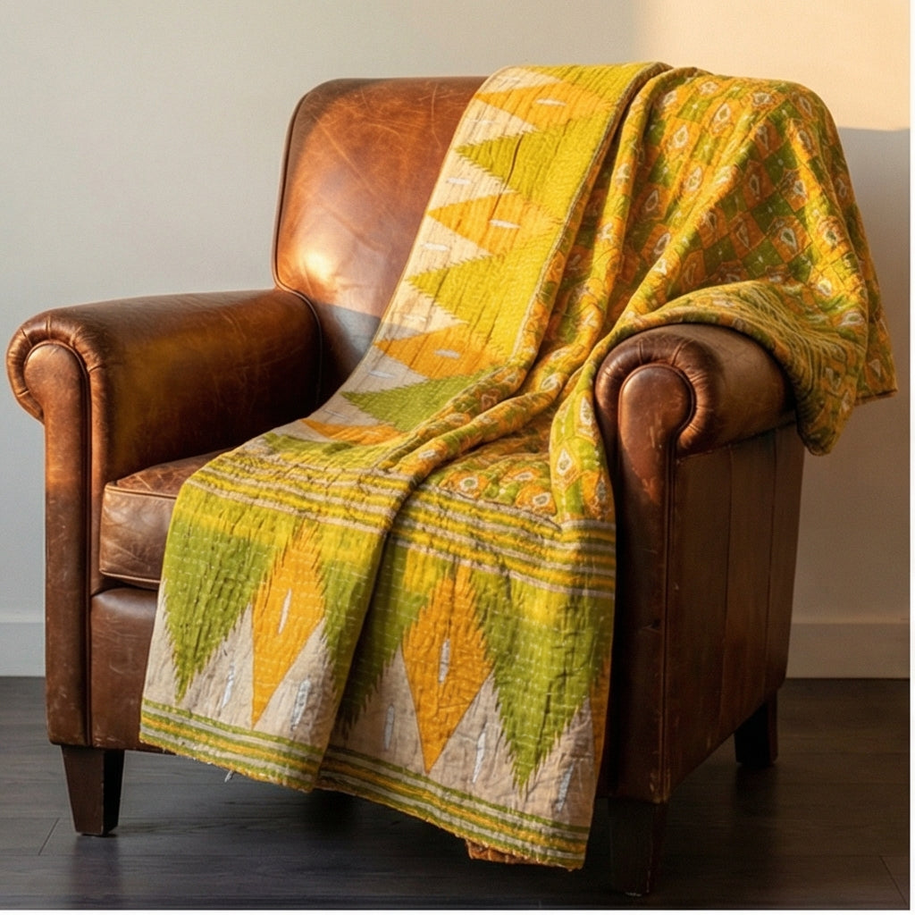Weaver’s Dream Hand-Made Kantha Throw Blanket