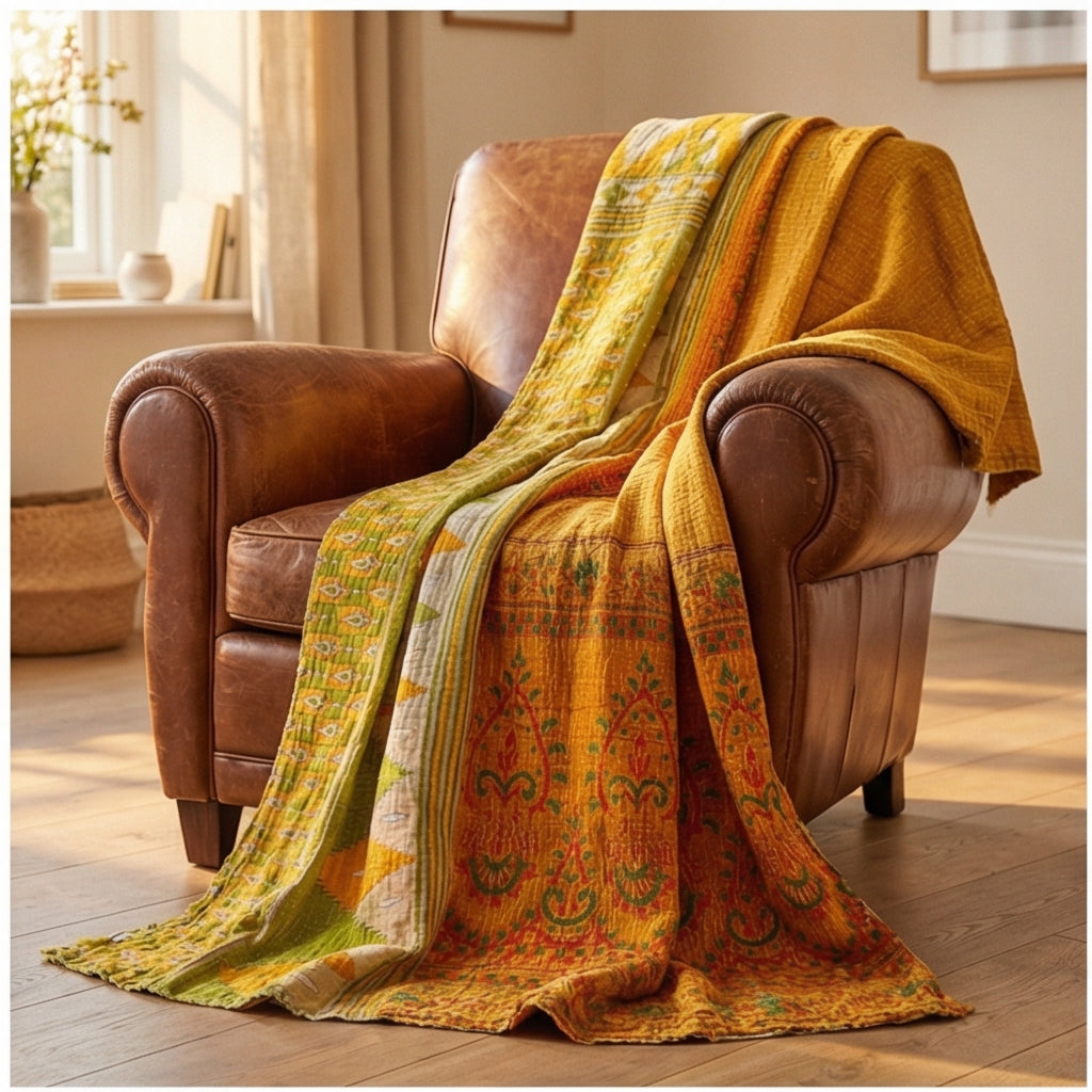 Weaver’s Dream Hand-Made Kantha Throw Blanket