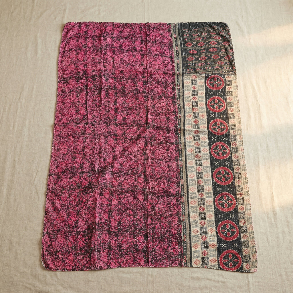 Bazaar Rhythm Hand-Made Kantha Throw Blanket